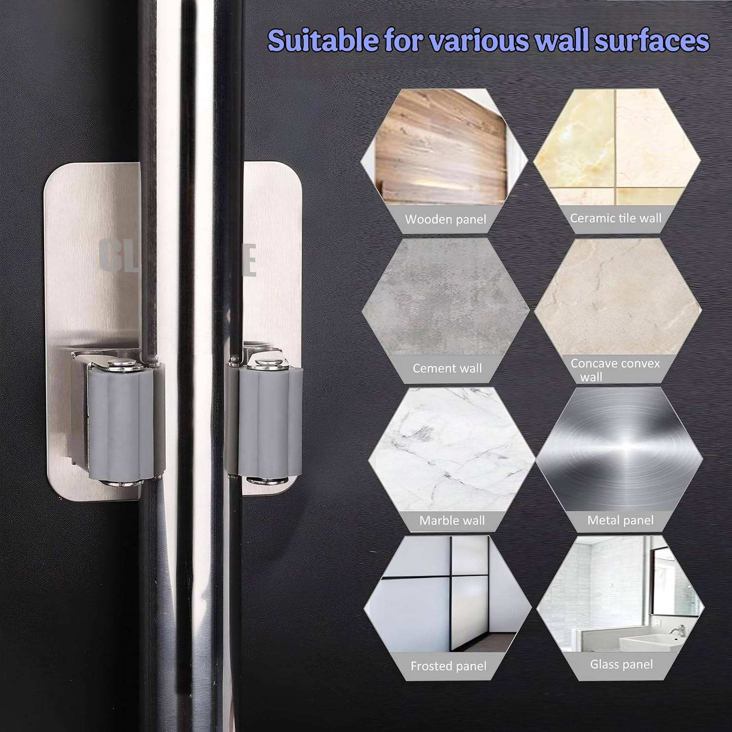 MECHDEL 2 Piece Self Adhesive Mop Holder/Wall Mounted Wiper Holder/Storage Organizers/Drill-Free Broom Stick Stand for Home/Indoor-Outdoor/Garage/Commercial/Bathroom Essentials/Umbrella(Grey) - Image 3