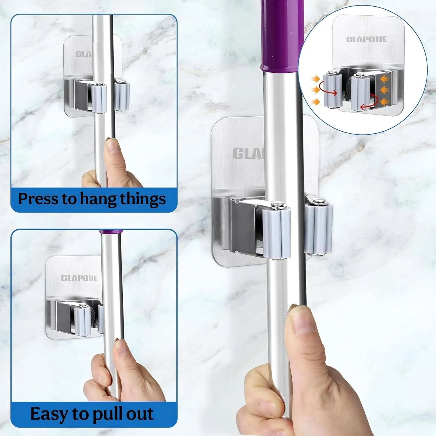 MECHDEL 2 Piece Self Adhesive Mop Holder/Wall Mounted Wiper Holder/Storage Organizers/Drill-Free Broom Stick Stand for Home/Indoor-Outdoor/Garage/Commercial/Bathroom Essentials/Umbrella(Grey) - Image 7