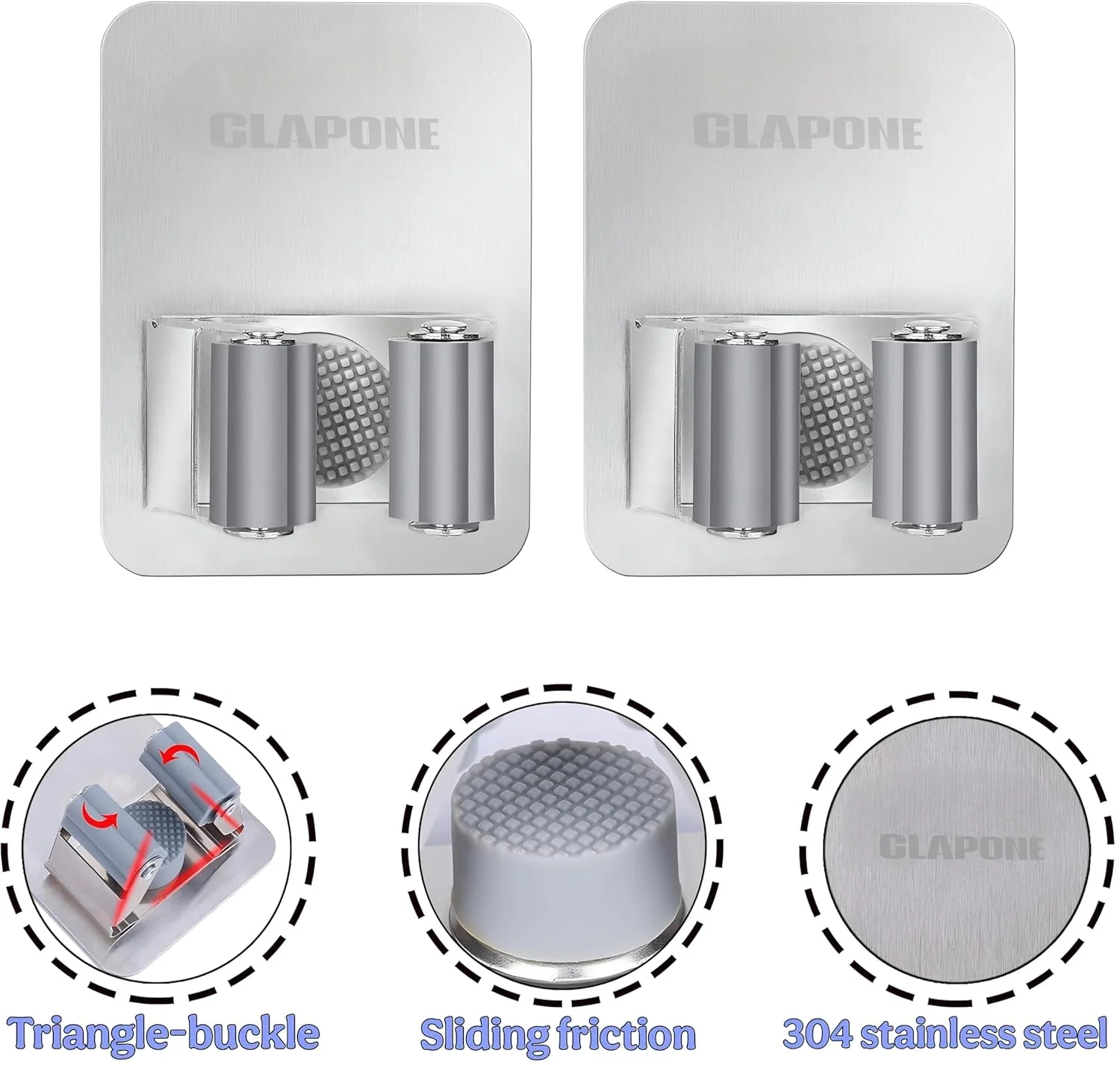 MECHDEL 2 Piece Self Adhesive Mop Holder/Wall Mounted Wiper Holder/Storage Organizers/Drill-Free Broom Stick Stand for Home/Indoor-Outdoor/Garage/Commercial/Bathroom Essentials/Umbrella(Grey) - Image 9