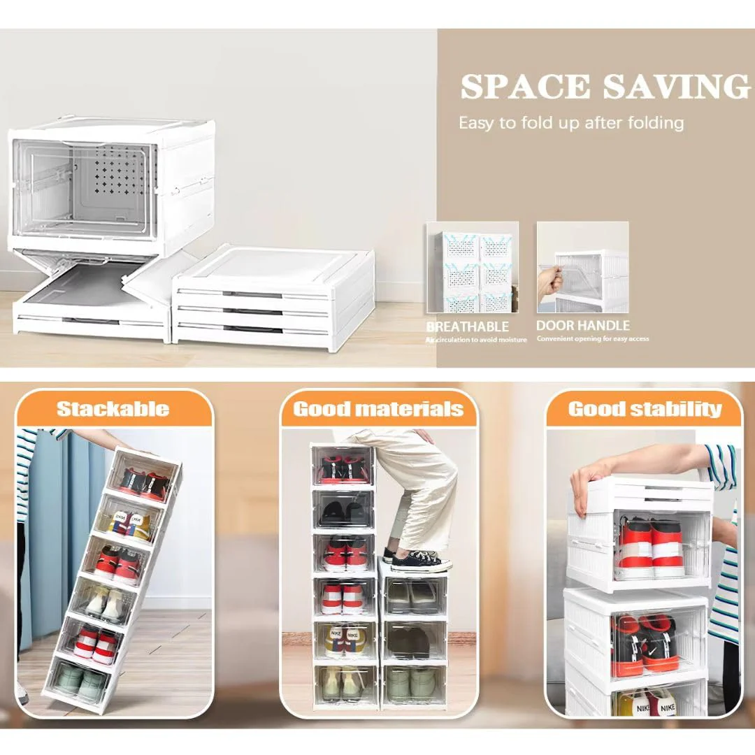 Mechdel Foldable Shoe Organizer Storage Box/Collapsible Shoe Rack/Foldable Closet for Living Room,Study,Bedroom, Bathroom/Storage Organizer for Shoe Boots,Slippers,Sneakers,Books(White) - Image 3