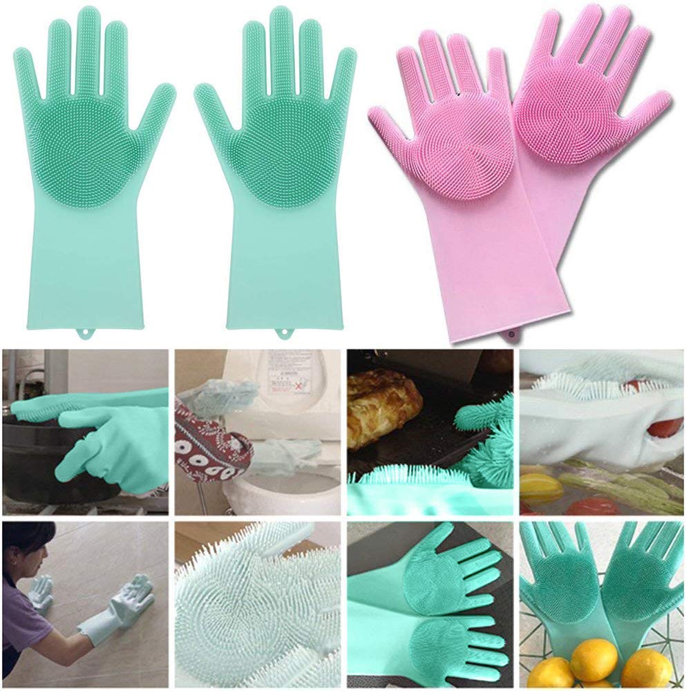 MECHDEL Gloves for Washing Dishes/Hand Gloves for Kitchen/Kitchen Gloves for Dishwashing/Dish Washing for Women/Cleaning/Rubber Scotch/Home Essentials Product/Silicone/cooking/Bathroom/Car-Multicolour - Image 3