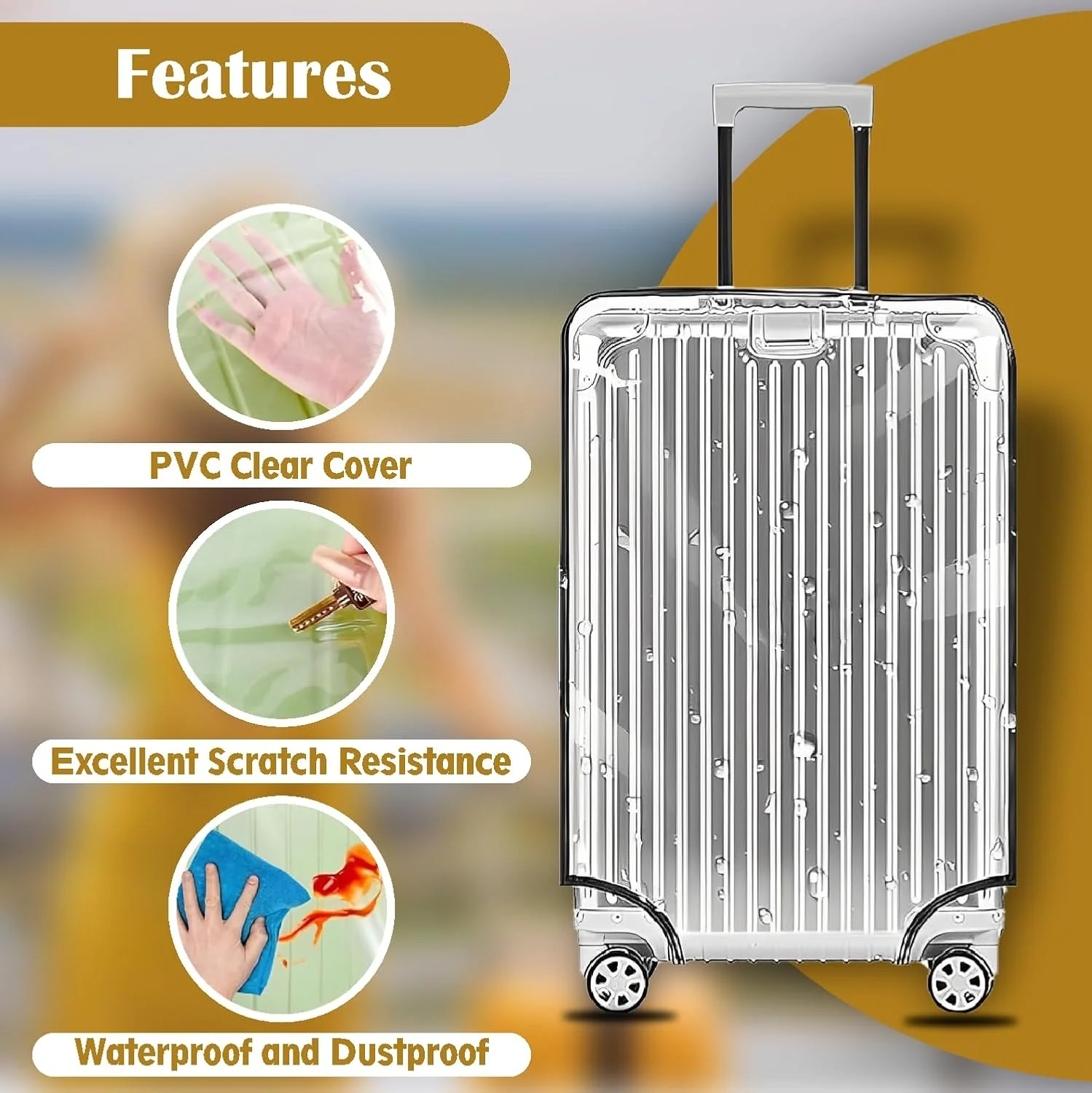 MECHDEL 32 inch Trolley Bag Cover/Waterproof Dustproof Luggage Bag Cover/Zippered Clear PVC Suitcase Covers Protectors (Set of 1) - Image 5