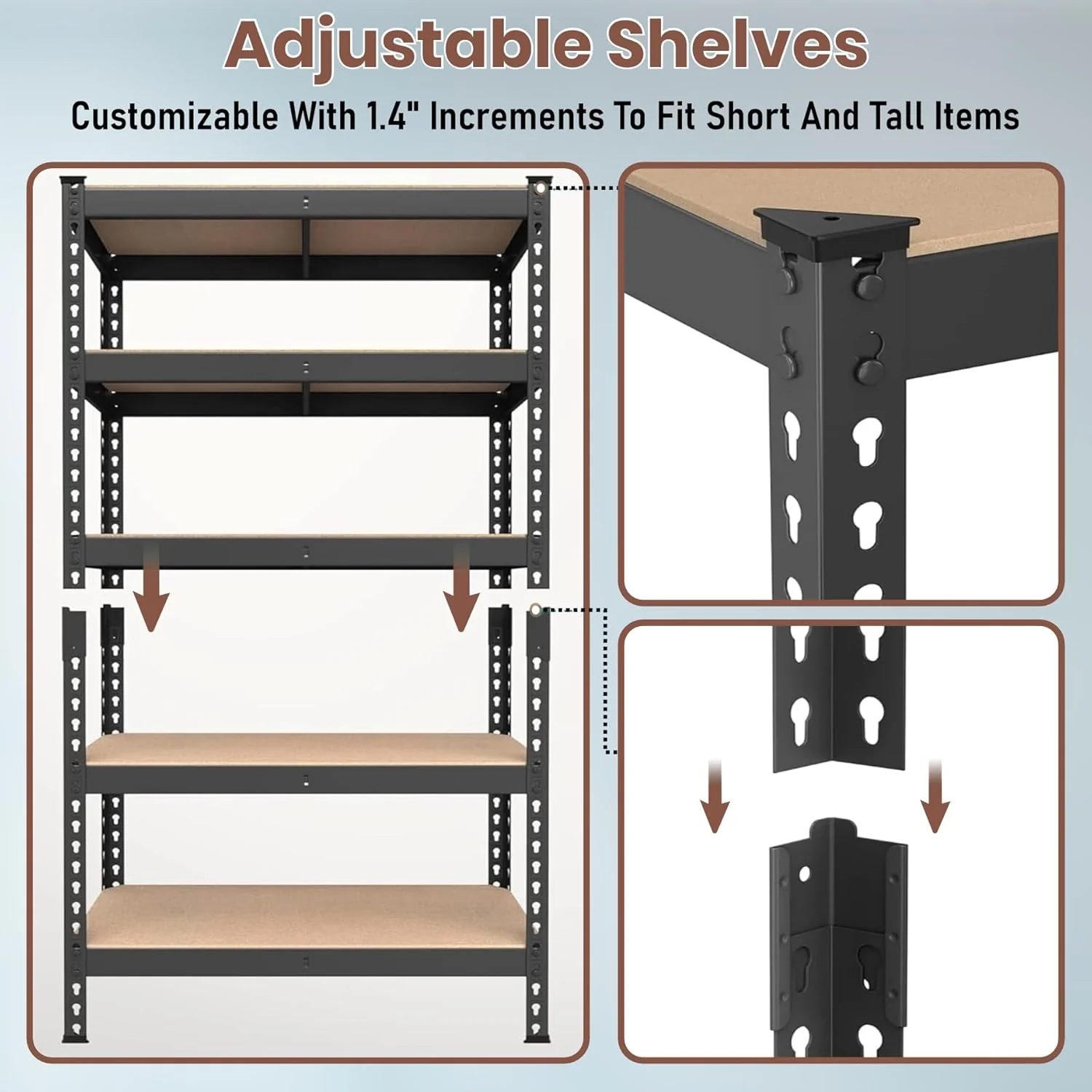 MECHDEL 5-Tier Adjustable Metal Storage Rack/Heavy Duty Boltless Shelving Unit & Organizer for Home, Garage, Office & Shop/Display Rack with Metal Frame - Image 9