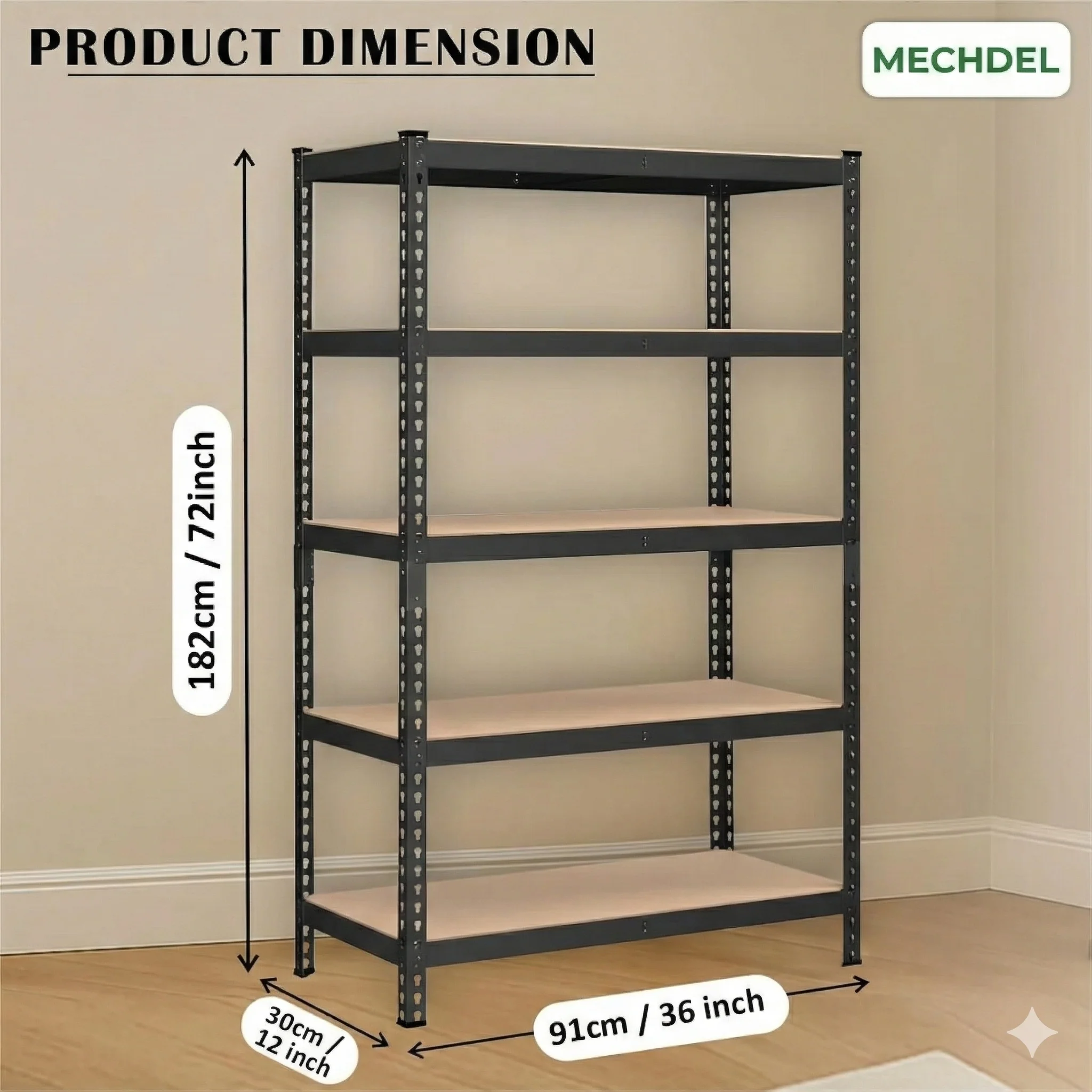 MECHDEL 5-Tier Extra Large Metal Shelf Rack/Adjustable Boltless Shelving Unit/Heavy Duty Display Rack - Image 13