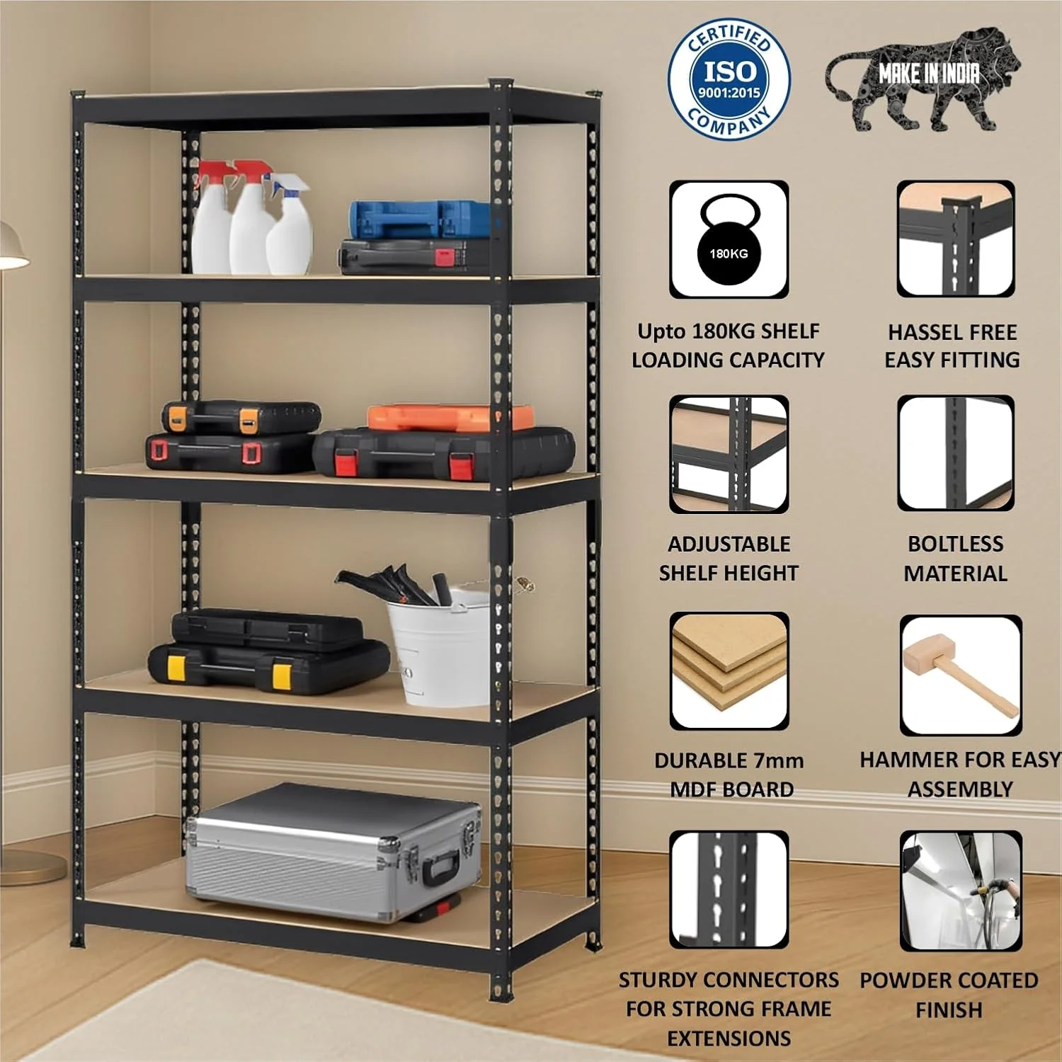 MECHDEL 5-Tier Extra Large Metal Shelf Rack/Adjustable Boltless Shelving Unit/Heavy Duty Display Rack - Image 3