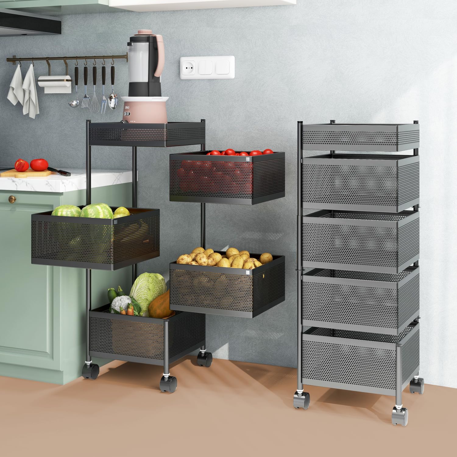 MECHDEL 5-Tier Metal Rotating Kitchen Trolley/Spice Rack/Vegetable & Fruit Storage/Organizer Holder and Onion-Potato Storage Basket for Kitchen - Image 10