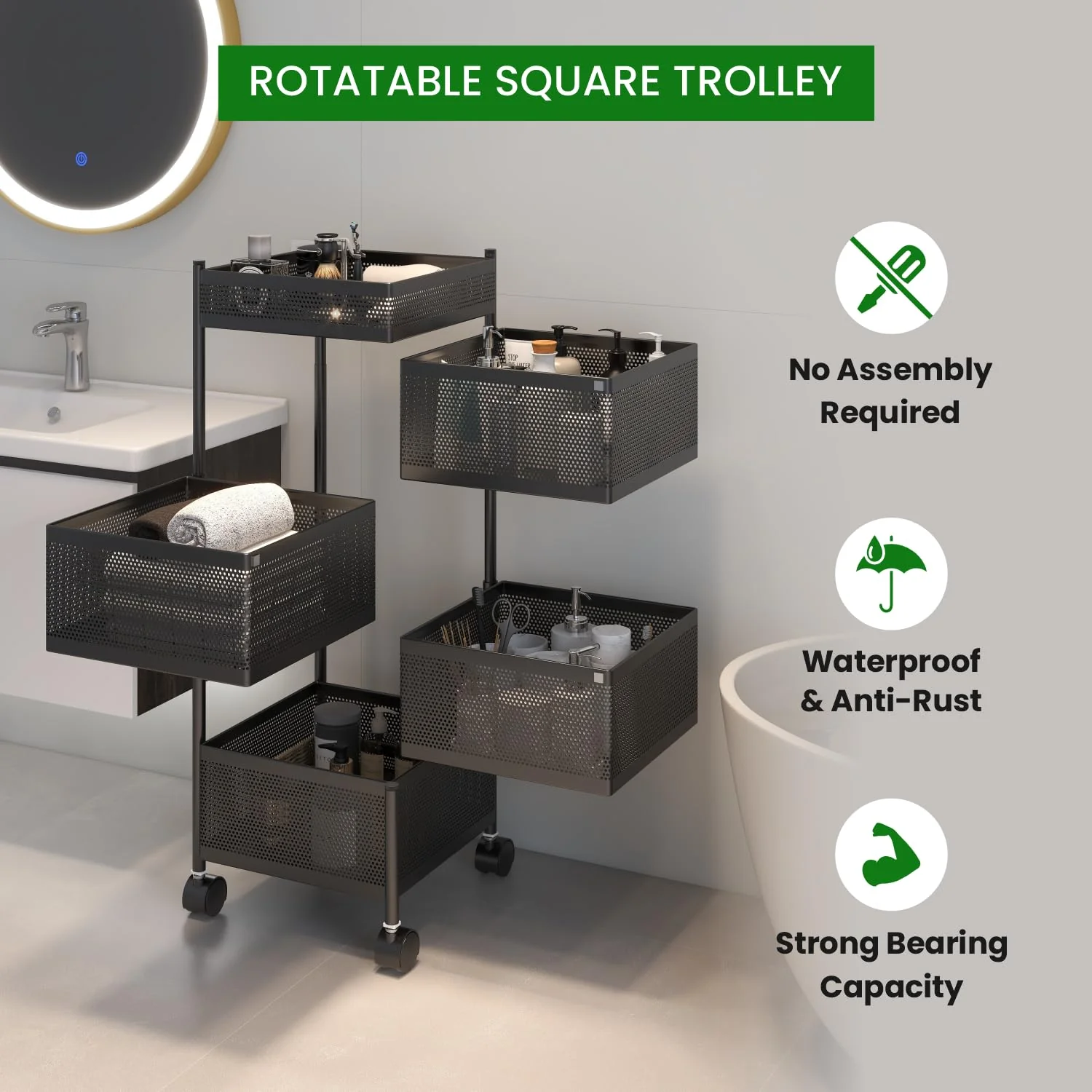 MECHDEL 5-Tier Metal Rotating Kitchen Trolley/Spice Rack/Vegetable & Fruit Storage/Organizer Holder and Onion-Potato Storage Basket for Kitchen - Image 4