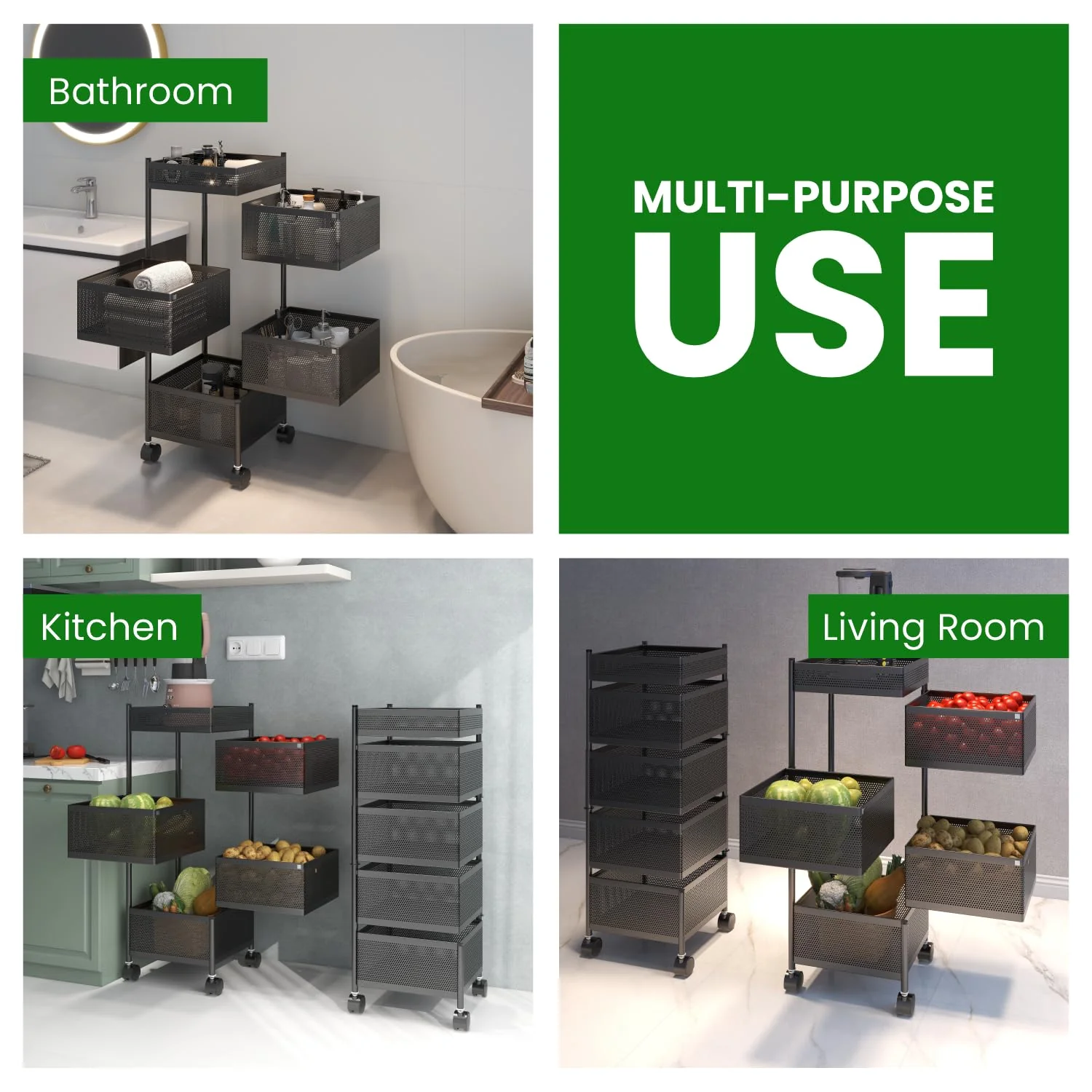 MECHDEL 5-Tier Metal Rotating Kitchen Trolley/Spice Rack/Vegetable & Fruit Storage/Organizer Holder and Onion-Potato Storage Basket for Kitchen - Image 5