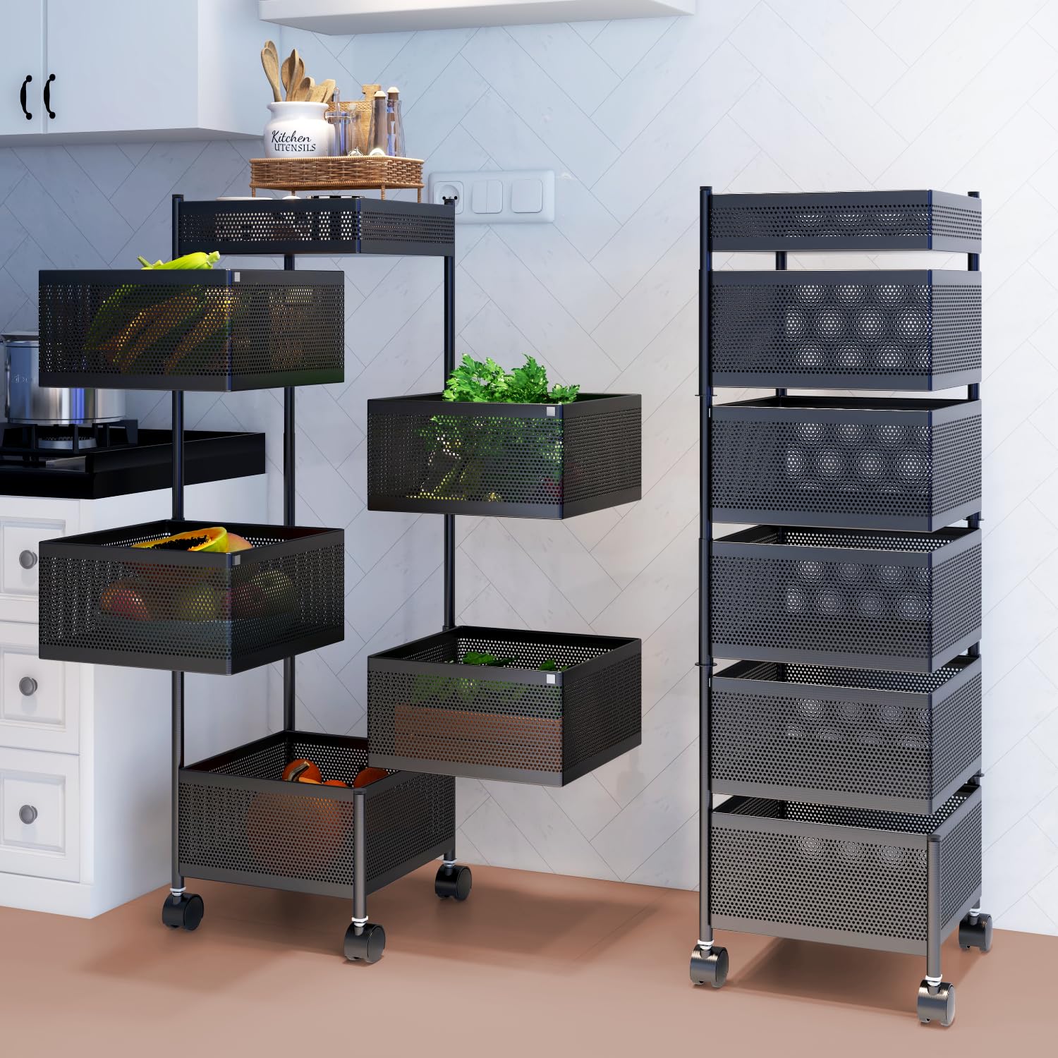 MECHDEL 5-Tier Metal Rotating Kitchen Trolley/Spice Rack/Vegetable & Fruit Storage/Organizer Holder and Onion-Potato Storage Basket for Kitchen - Image 7