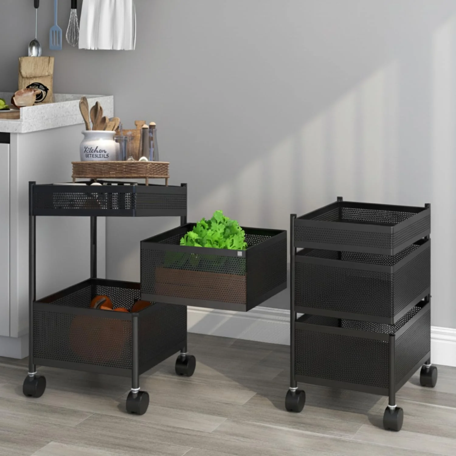 MECHDEL 5-Tier Metal Rotating Kitchen Trolley/Spice Rack/Vegetable & Fruit Storage/Organizer Holder and Onion-Potato Storage Basket for Kitchen - Image 8