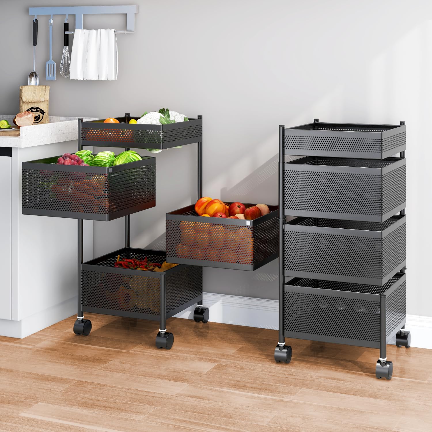 MECHDEL 5-Tier Metal Rotating Kitchen Trolley/Spice Rack/Vegetable & Fruit Storage/Organizer Holder and Onion-Potato Storage Basket for Kitchen - Image 9