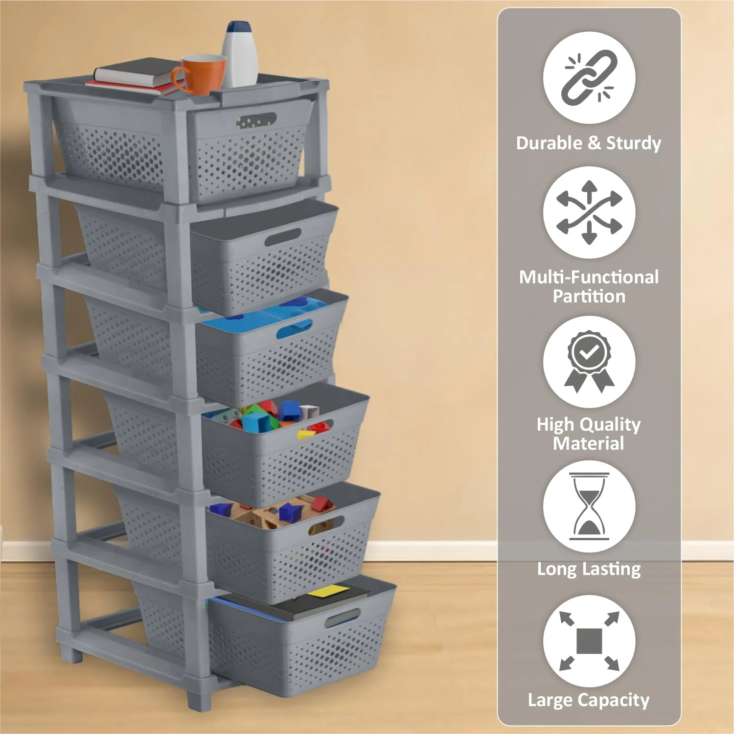 MECHDEL  6-Tier Plastic Storage Cabinet Organizer/Modular Plastic Drawer System for Home, Office, Hospital, Parlor, School, Doctors, and Kids' Rooms/Modular Kitchen & Toy Organizer - Image 5