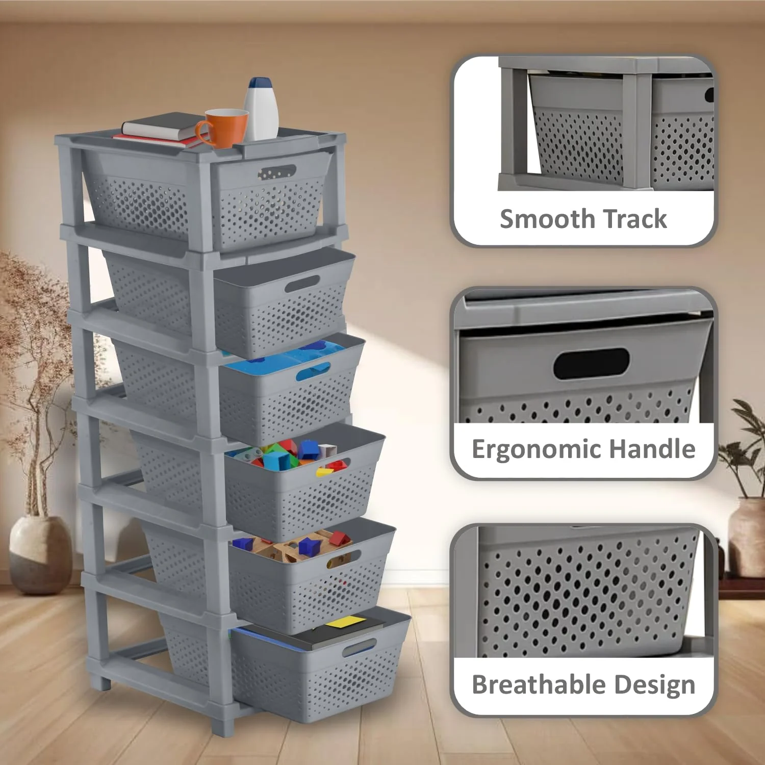 MECHDEL  6-Tier Plastic Storage Cabinet Organizer/Modular Plastic Drawer System for Home, Office, Hospital, Parlor, School, Doctors, and Kids' Rooms/Modular Kitchen & Toy Organizer - Image 6