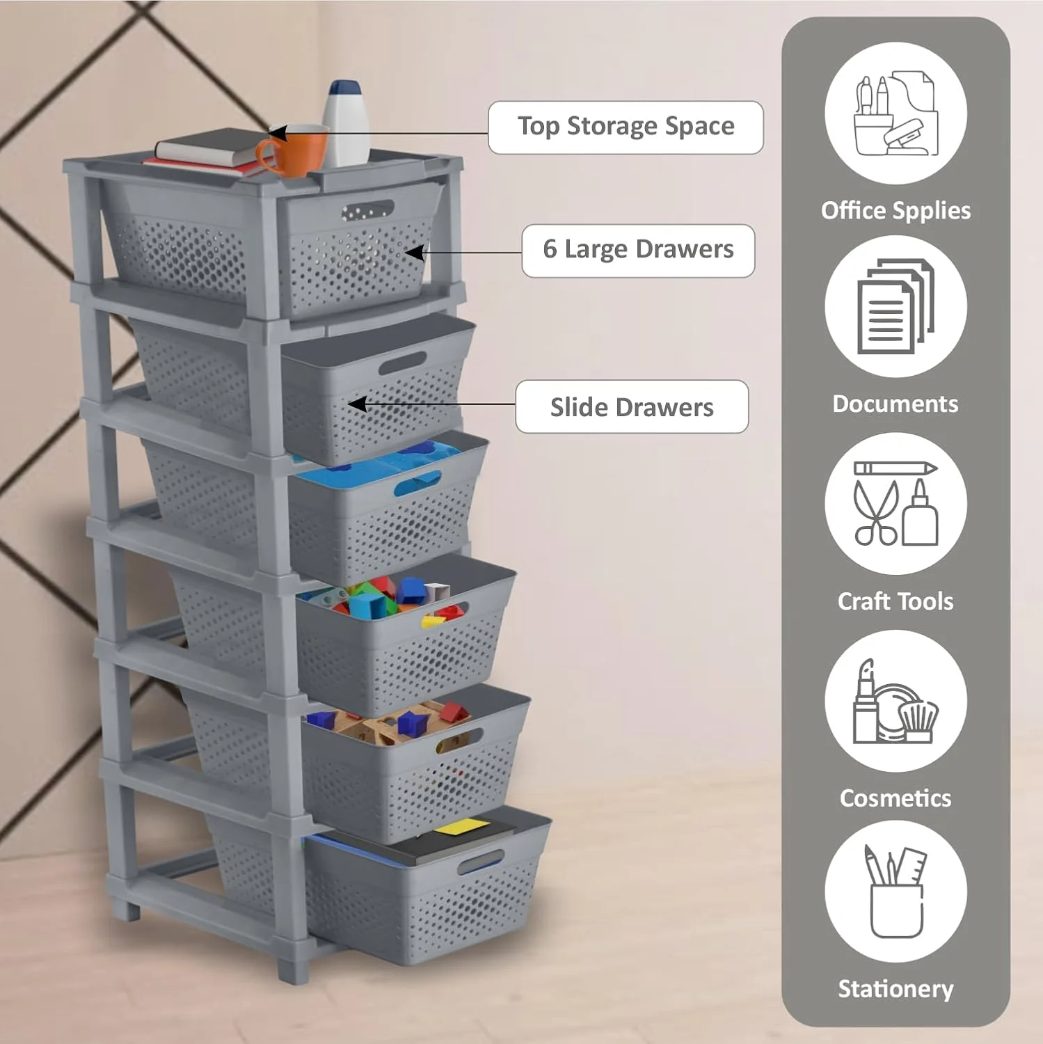 MECHDEL  6-Tier Plastic Storage Cabinet Organizer/Modular Plastic Drawer System for Home, Office, Hospital, Parlor, School, Doctors, and Kids' Rooms/Modular Kitchen & Toy Organizer - Image 7