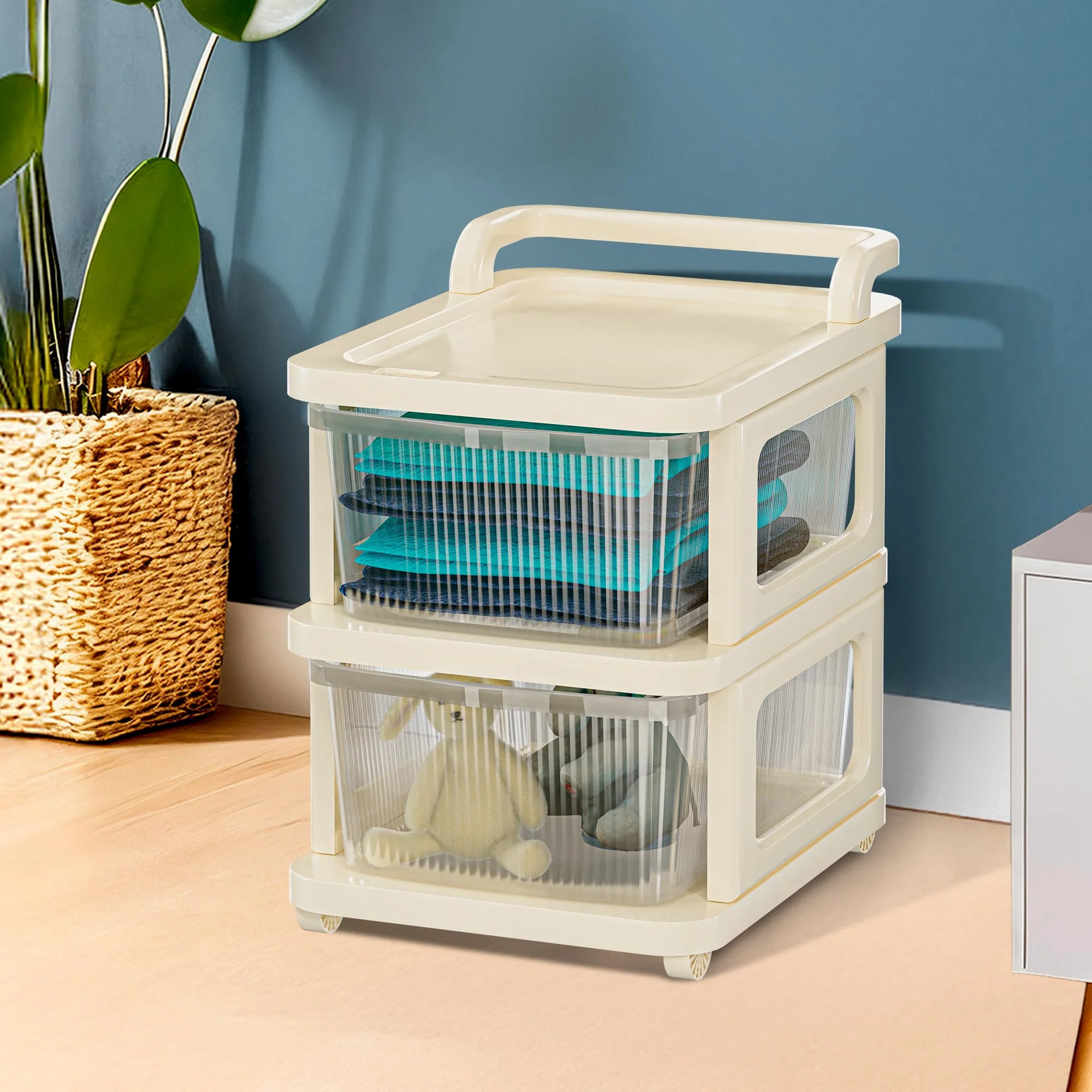 MECHDEL Industries 5 Layer Plastic Modular Storage Drawer Organizer with Wheels | Chest of Drawer Storage Box for Living Room, Office, School and Home | Toys Organiser for Kids Room | Transparent Ivory - Image 11