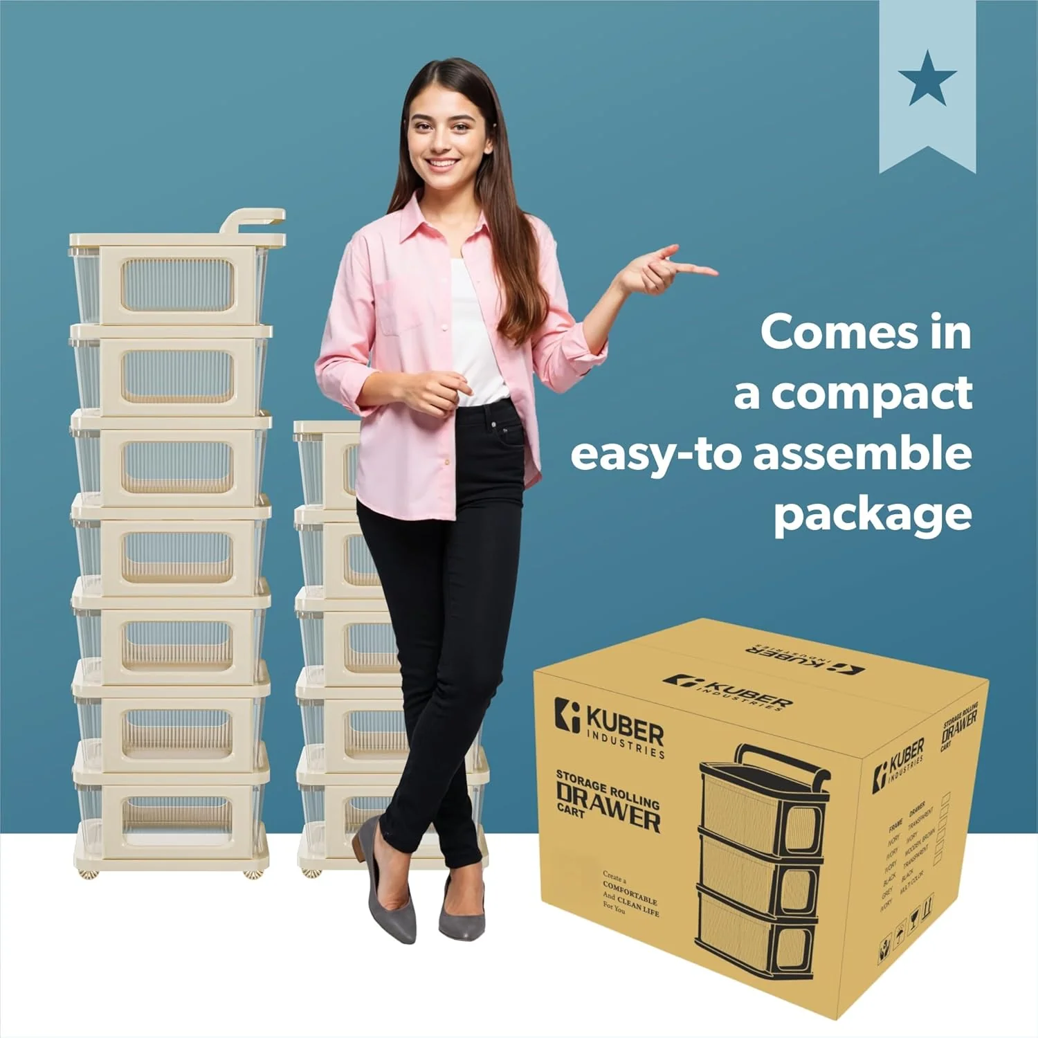 MECHDEL Industries 5 Layer Plastic Modular Storage Drawer Organizer with Wheels | Chest of Drawer Storage Box for Living Room, Office, School and Home | Toys Organiser for Kids Room | Transparent Ivory - Image 7