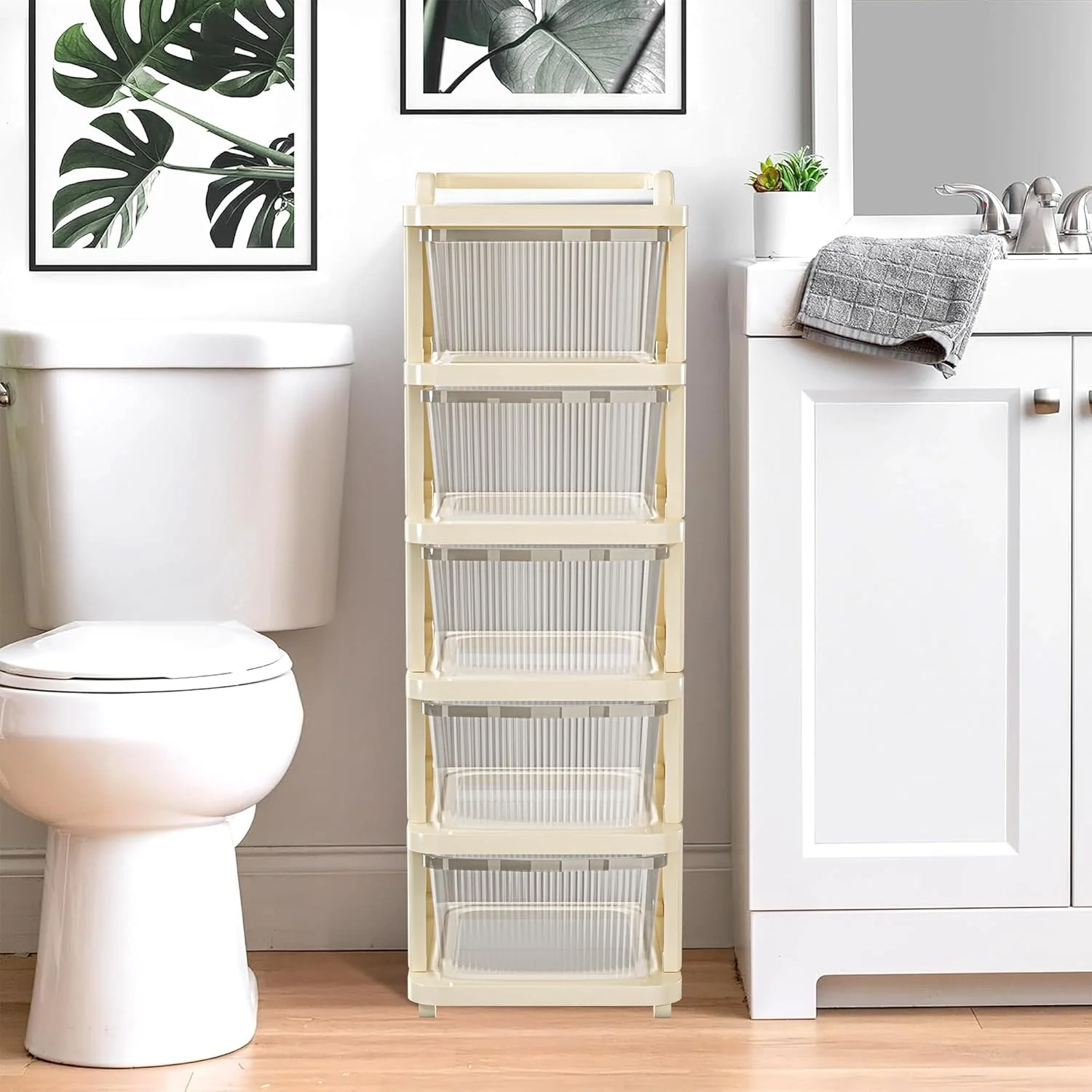 MECHDEL Industries 5 Layer Plastic Modular Storage Drawer Organizer with Wheels | Chest of Drawer Storage Box for Living Room, Office, School and Home | Toys Organiser for Kids Room | Transparent Ivory - Image 9