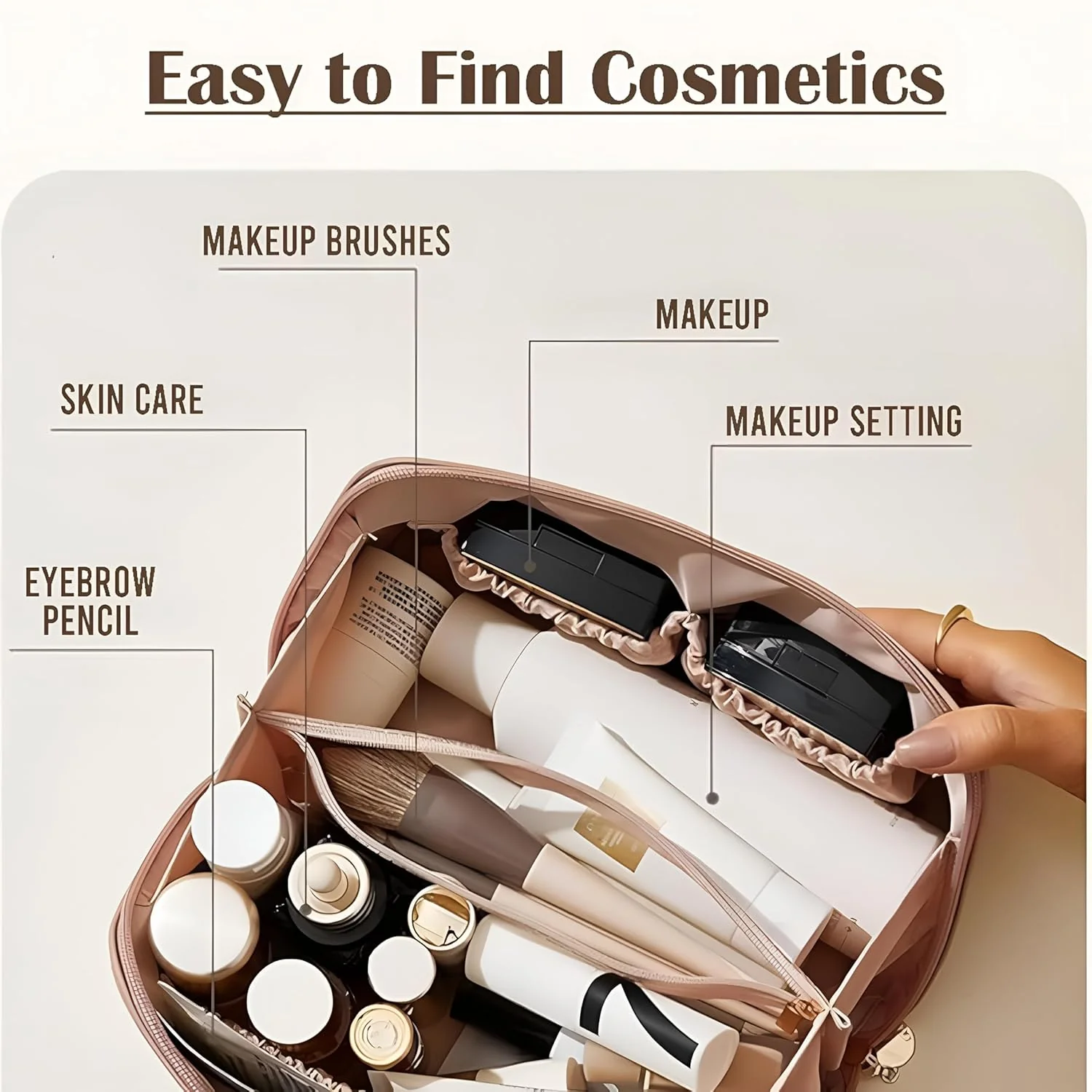 Makeup Pouch Bag Travel Makeup Bag Leather Makeup Organizer Bag/Cosmetic Pouch for Women/Travel Toiletry Bag/Large Capacity Cosmetic Bags Women - Image 3