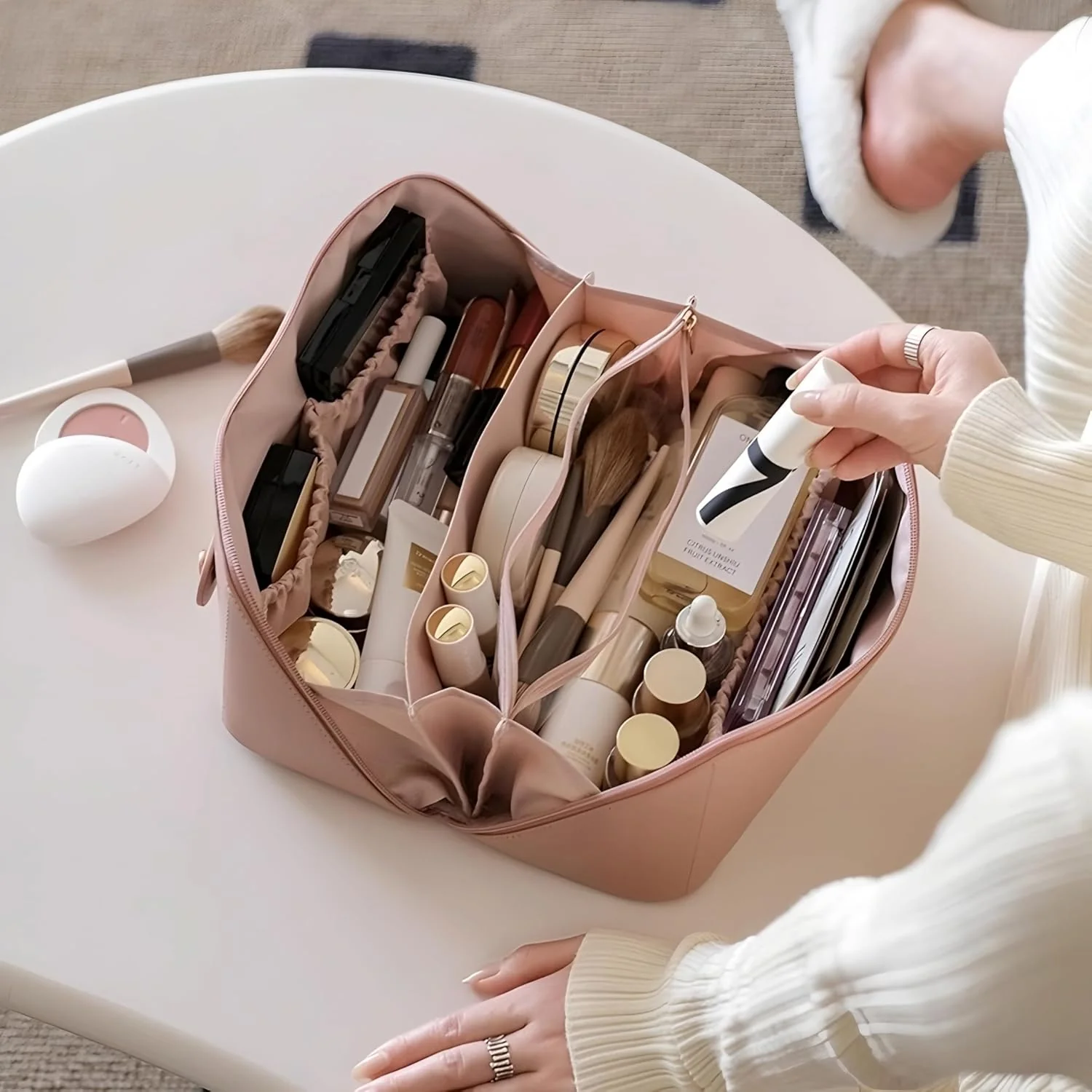 Makeup Pouch Bag Travel Makeup Bag Leather Makeup Organizer Bag/Cosmetic Pouch for Women/Travel Toiletry Bag/Large Capacity Cosmetic Bags Women - Image 5