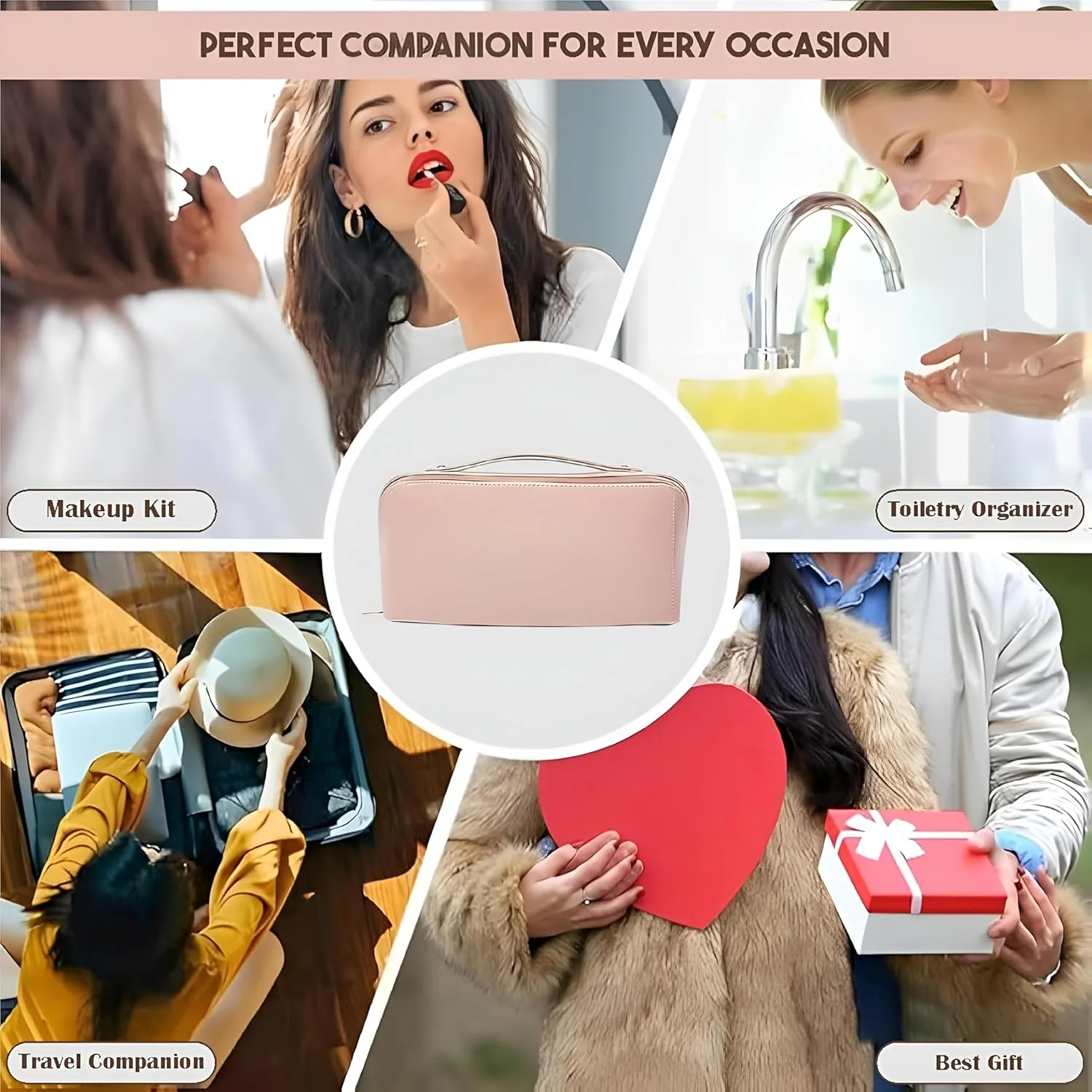 Makeup Pouch Bag Travel Makeup Bag Leather Makeup Organizer Bag/Cosmetic Pouch for Women/Travel Toiletry Bag/Large Capacity Cosmetic Bags Women - Image 9