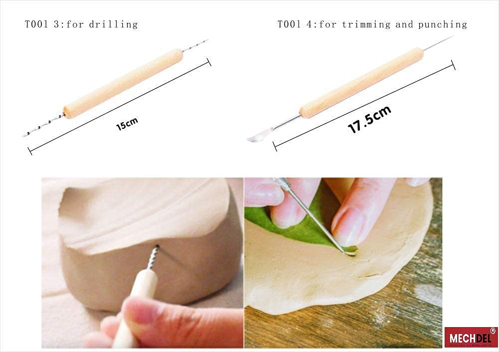 Mechdel 11-Piece Clay Tools Set, Metal Tipped Clay Sculpting Tools with Wood Handles, Ideal for Cleaning and Creating Decorative Effects on Clay Surfaces - Image 4