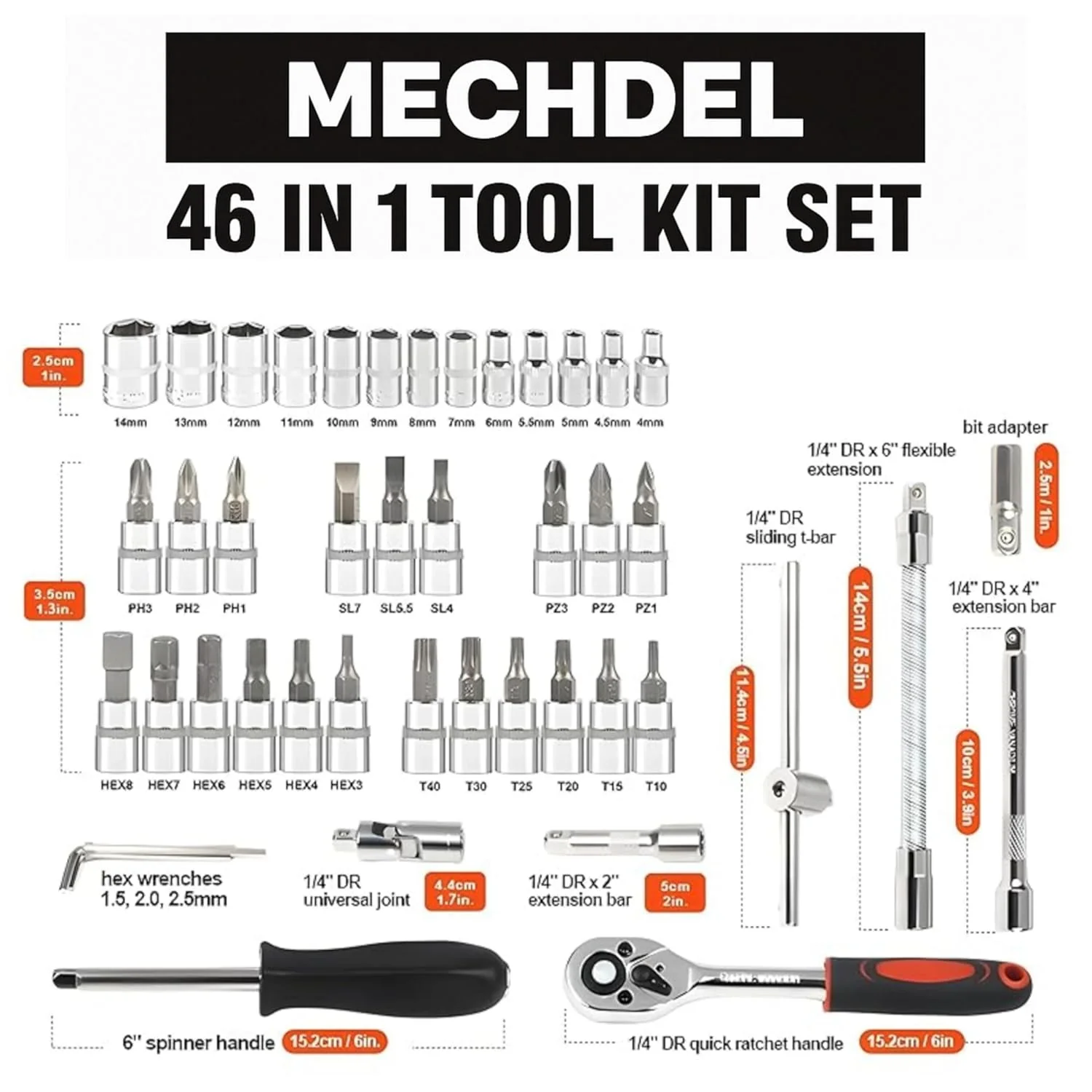 MECHDEL 46-in-1 Tool Kit for Home Use | Spanner Set | Socket Set | Wrench Set | Hand Tools | Bike Tool Kit Set | Goti Pana Box End Set | Socket Wrench Kit | DIY Car & Household Repair Tools - Image 3