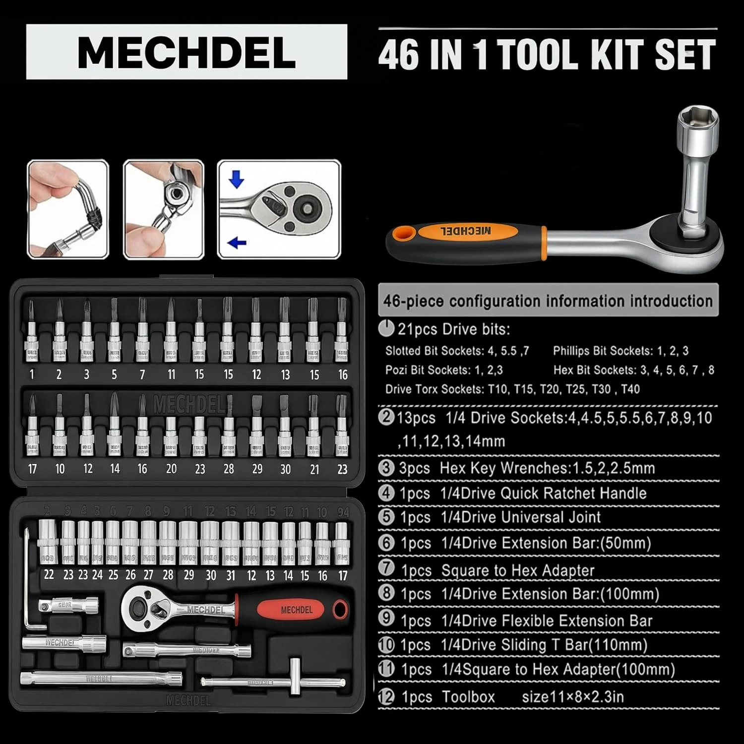 MECHDEL 46-in-1 Tool Kit for Home Use | Spanner Set | Socket Set | Wrench Set | Hand Tools | Bike Tool Kit Set | Goti Pana Box End Set | Socket Wrench Kit | DIY Car & Household Repair Tools - Image 5