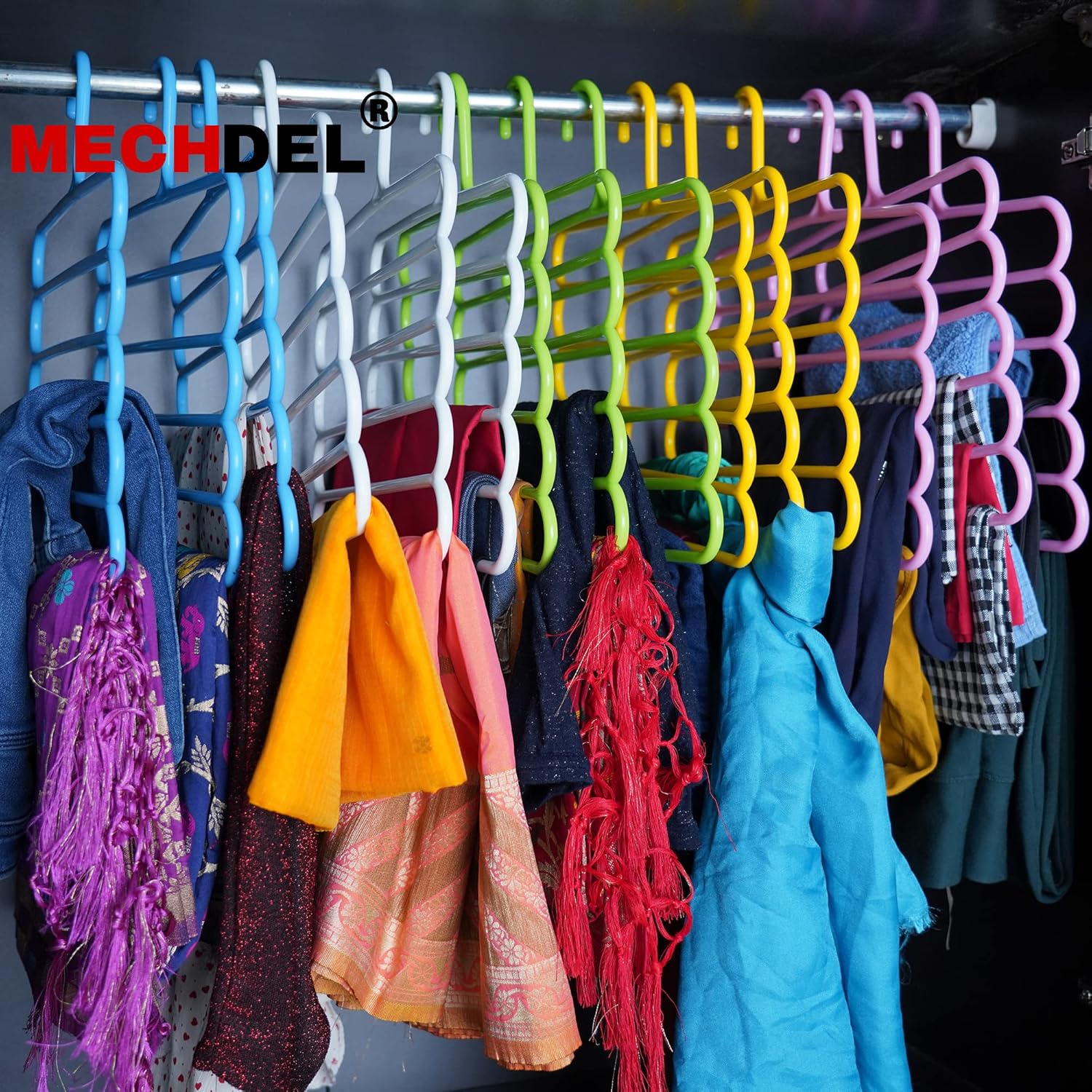 Mechdel 5 Layer Pants Clothes Hanger Wardrobe Storage Organiser Rack, 32l x 1b x 33h cm (Assorted Colour) (3) - Image 3