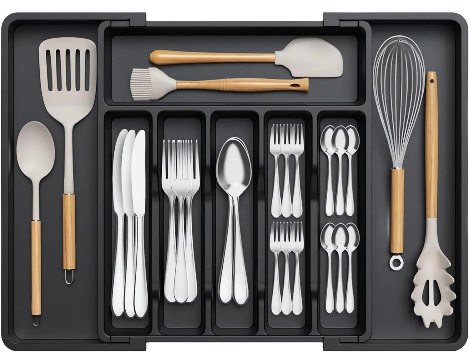 mechdel Drawer Organizer, Expandable BPA Free Utensil Tray for Kitchen, Adjustable Flatware and Cutlery Holder for Spoons Forks Knives, Plastic Kitchen Organizers and Storage (BLACK, 8-Slots) - Image 9