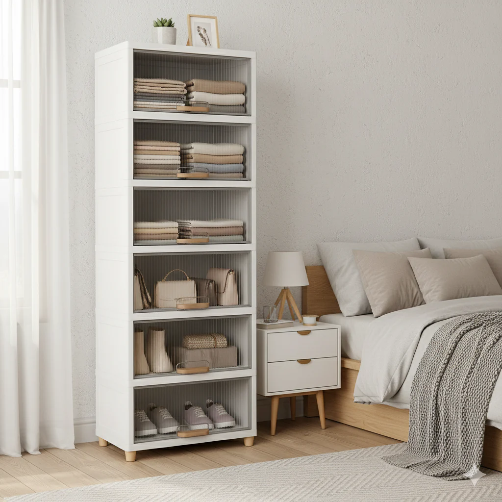 Mechdel Foldable Plastic Cupboard Rack for Clothes Storage - 1 Door Transparent Wardrobe (1PCS, 45 x 38 x 34 Cm) - Image 21