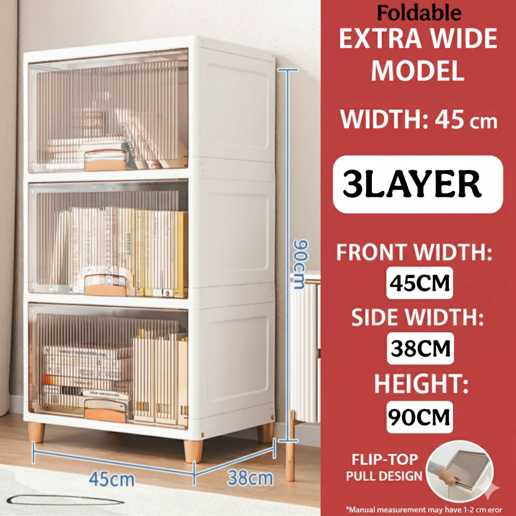 Mechdel Foldable Plastic Cupboard Rack for Clothes Storage - 1 Door Transparent Wardrobe (1PCS, 45 x 38 x 34 Cm) - Image 26