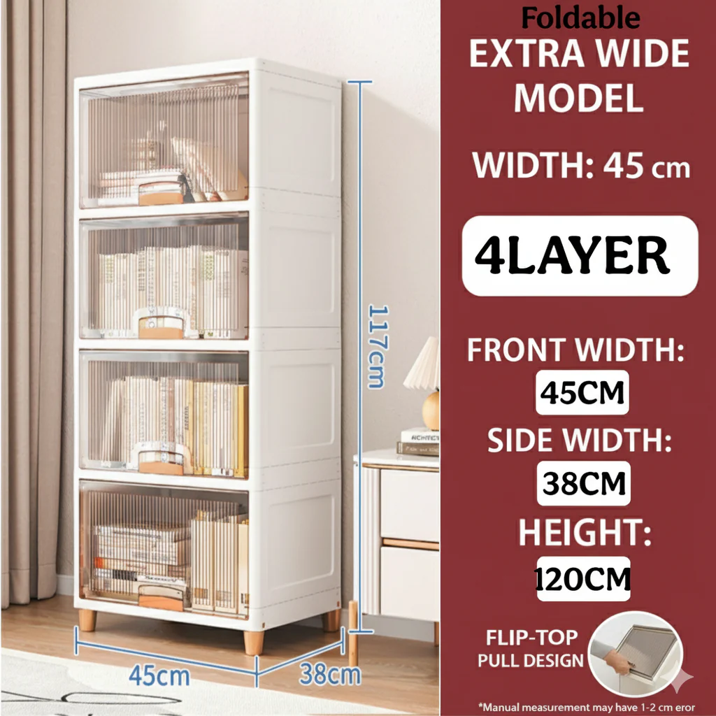 Mechdel Foldable Plastic Cupboard Rack for Clothes Storage - 1 Door Transparent Wardrobe (1PCS, 45 x 38 x 34 Cm) - Image 27