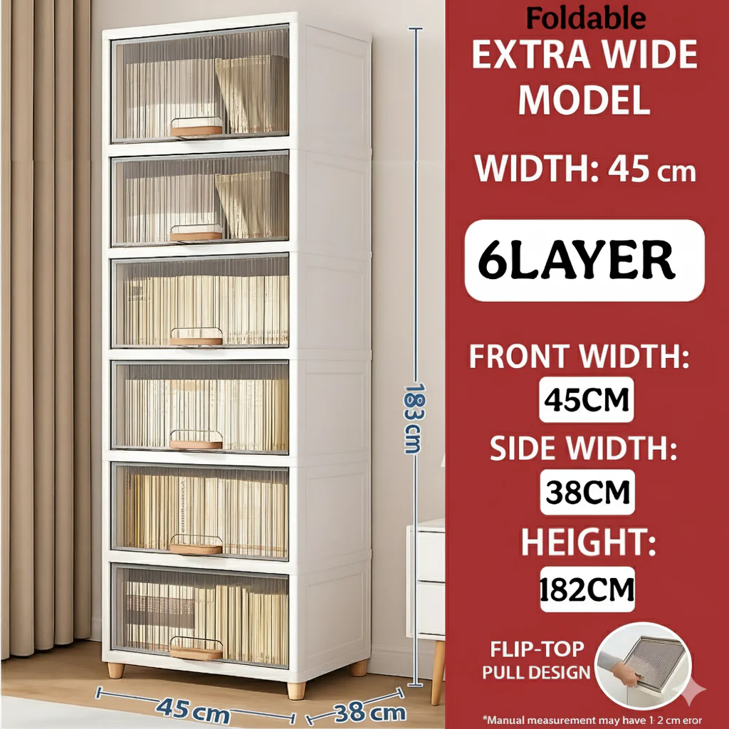 Mechdel Foldable Plastic Cupboard Rack for Clothes Storage - 1 Door Transparent Wardrobe (1PCS, 45 x 38 x 34 Cm) - Image 28