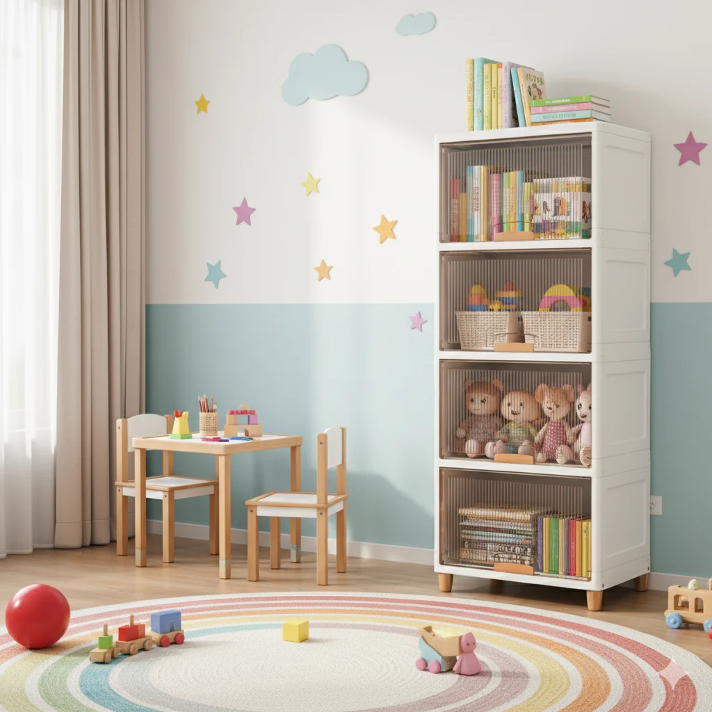 Mechdel Foldable Plastic Cupboard Rack for Clothes Storage - 1 Door Transparent Wardrobe (1PCS, 45 x 38 x 34 Cm) - Image 4