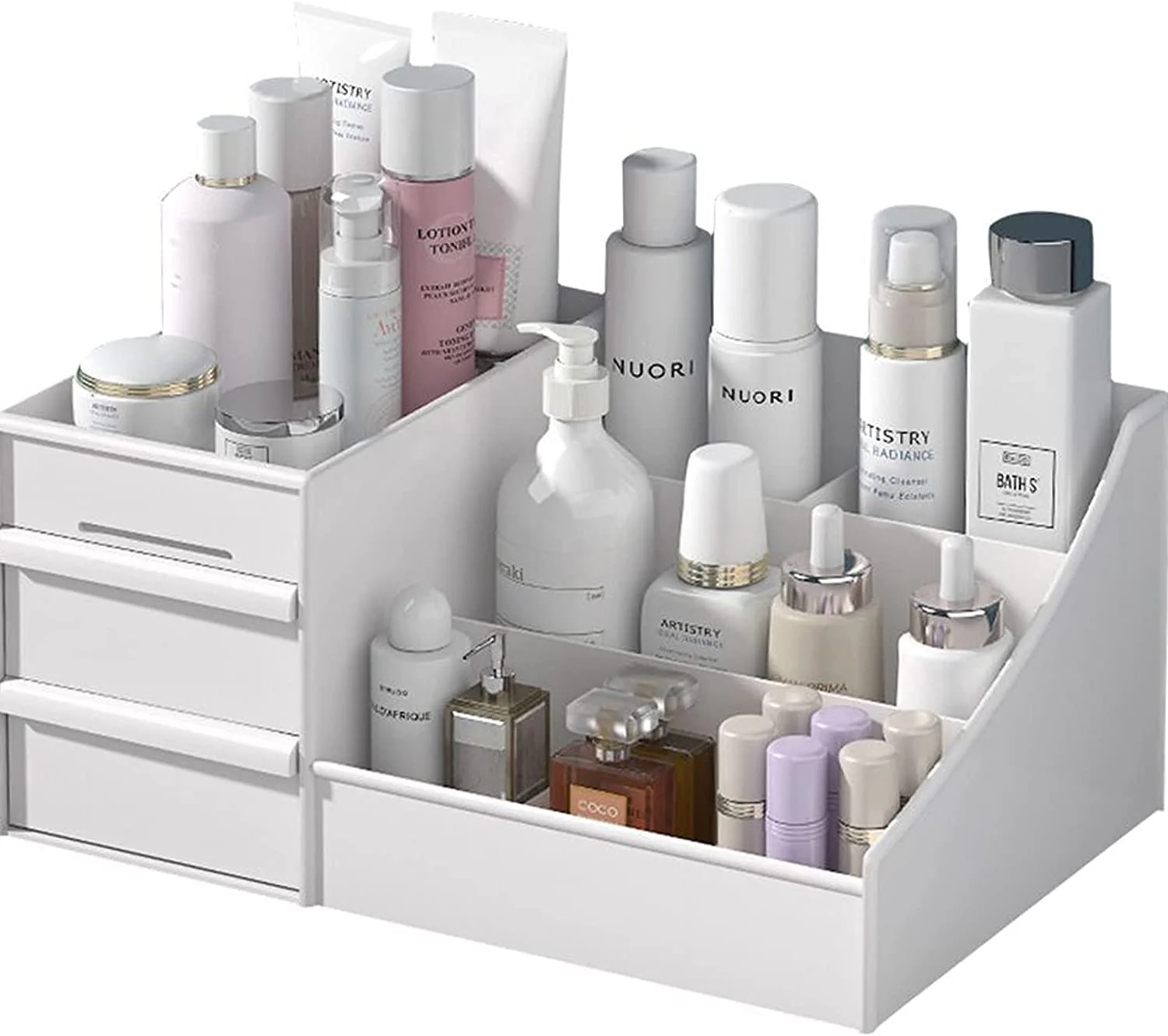 mechdel Makeup Desk Organizer With Drawers, Bathroom Countertop Organizer for Cosmetics, Vanity Holder for Lipstick, Brushes, Lotions, Eyeshadow, Nail Polish and Jewelry (Makeup Storage Box-White) - Image 15