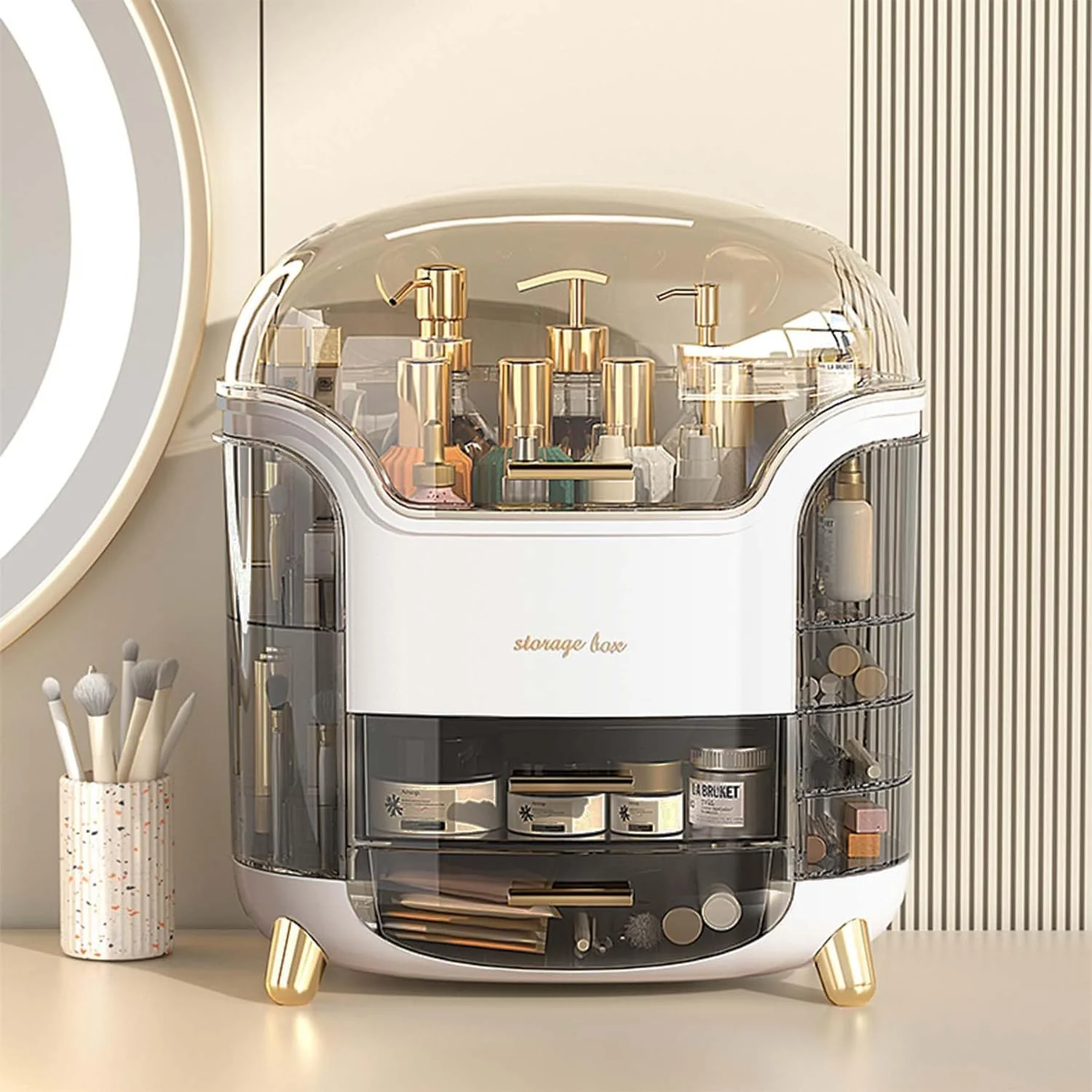 mechdel Makeup Desk Organizer With Drawers, Bathroom Countertop Organizer for Cosmetics, Vanity Holder for Lipstick, Brushes, Lotions, Eyeshadow, Nail Polish and Jewelry (Makeup Storage Box-White) - Image 9