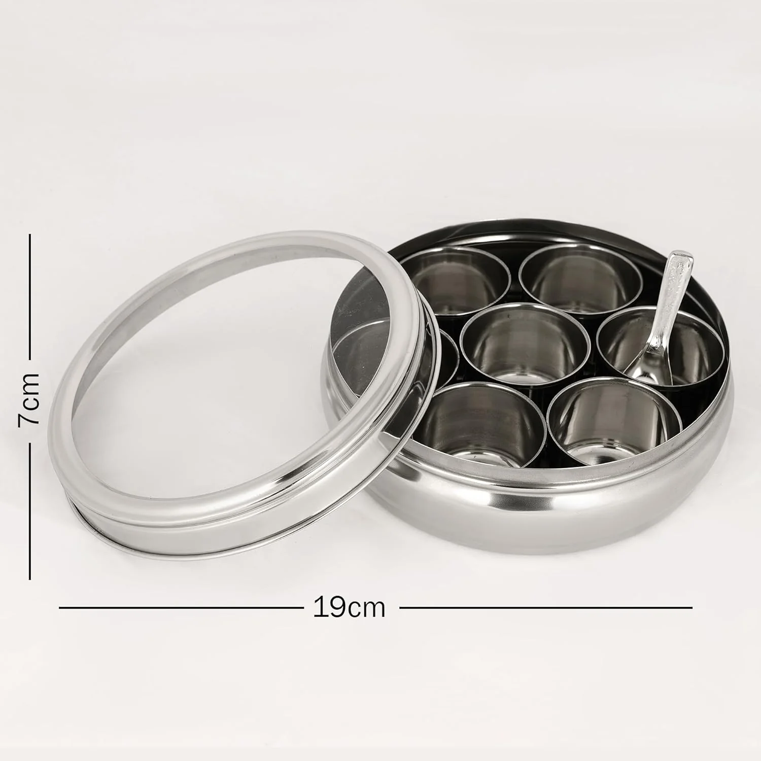 MECHDEL Masala Dabba | Masala Box Stainless Steel For Kitchen | Masala Dani | Spice Storage Container (Glass Lid, 1200Ml), Silver - Image 4
