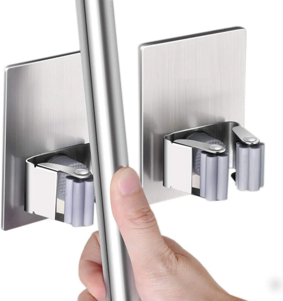 mechdel Mop Holder/Wall Mounted Wiper Holder/Storage Organizers/Drill-Free Broom Stick Stand for Home/Indoor-Outdoor (6 Hooks Mop/Broom Holder-Black, 1SET) - Image 11