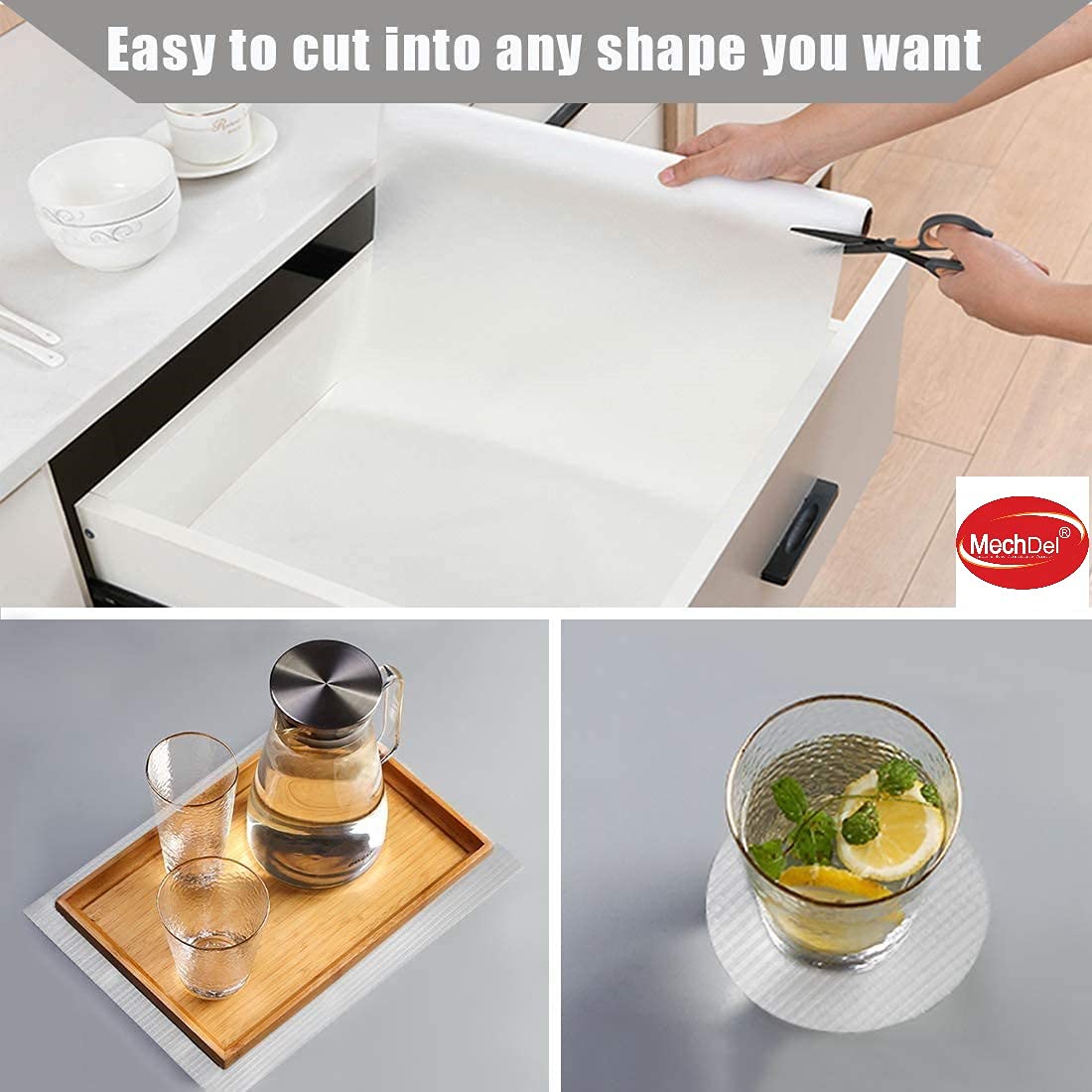 Mechdel Non-Slip Mat Roll/Waterproof Liner/Kitchen Organizer Mat/Durable Cabinet Mat/Shelf Protector Mat/PVC/Drawer Organizer Mat/Fridge Mat/Table Mat/,(45cm X 500cm) (Transparent White) - Image 5