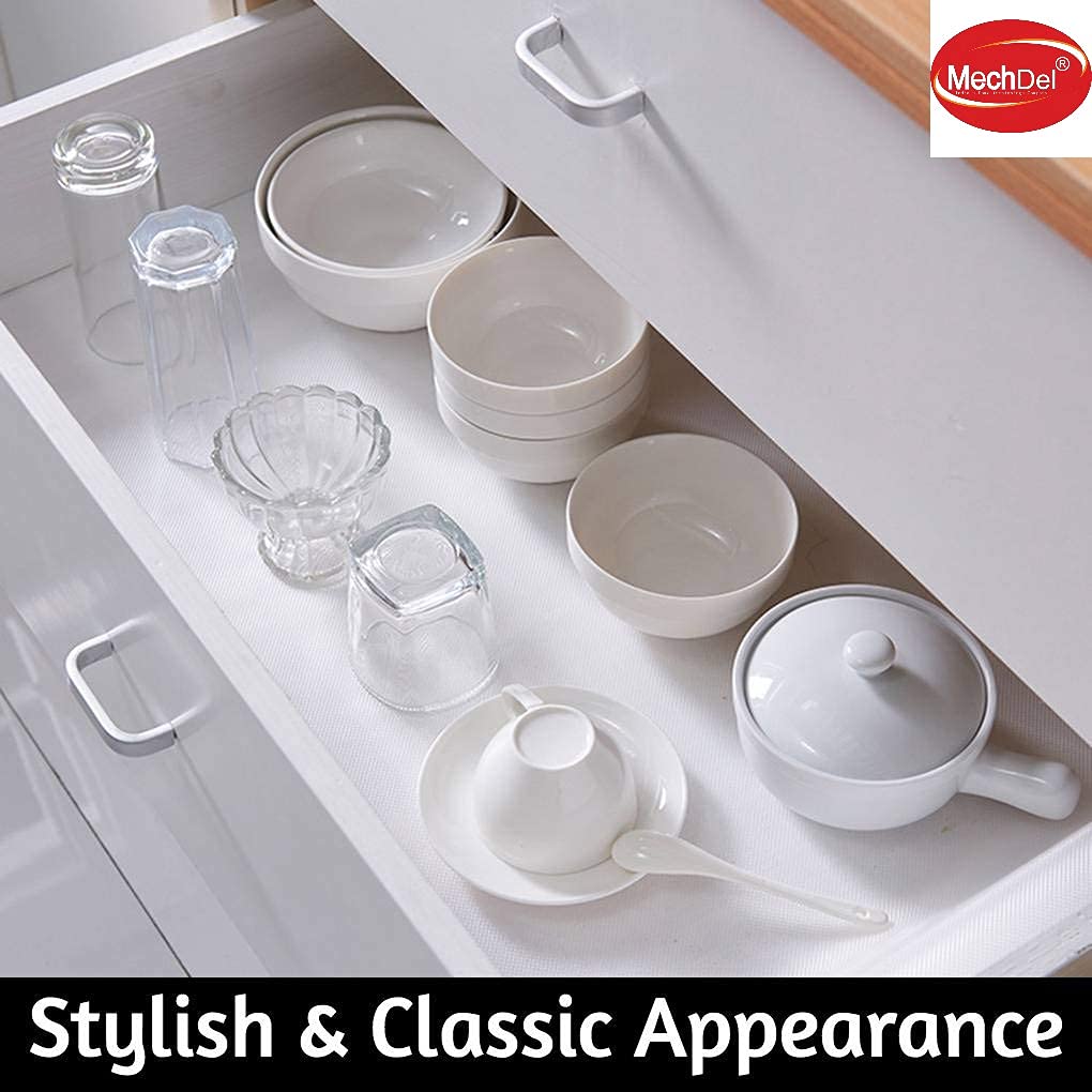 Mechdel Non-Slip Mat Roll/Waterproof Liner/Kitchen Organizer Mat/Durable Cabinet Mat/Shelf Protector Mat/PVC/Drawer Organizer Mat/Fridge Mat/Table Mat/,(45cm X 500cm) (Transparent White) - Image 8