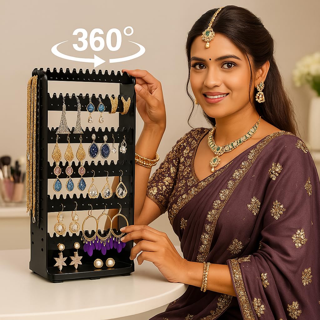 mechdel Plastic Rotating Earrings Stand Jewelry Display Organiser/Earrings Organiser/Jewellery Towers/Jewellery Stands/Earring Organizer Box/Chain Organiser (Rotating Earrings Organizer-Black, 1-SET) - Image 4