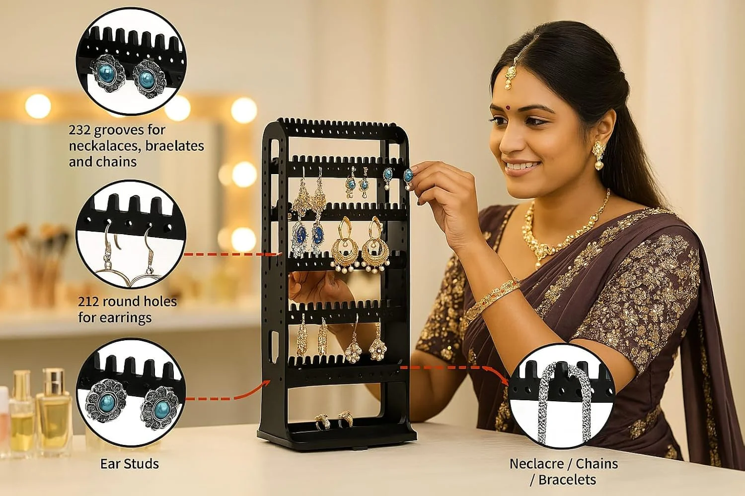 mechdel Plastic Rotating Earrings Stand Jewelry Display Organiser/Earrings Organiser/Jewellery Towers/Jewellery Stands/Earring Organizer Box/Chain Organiser (Rotating Earrings Organizer-Black, 1-SET) - Image 5