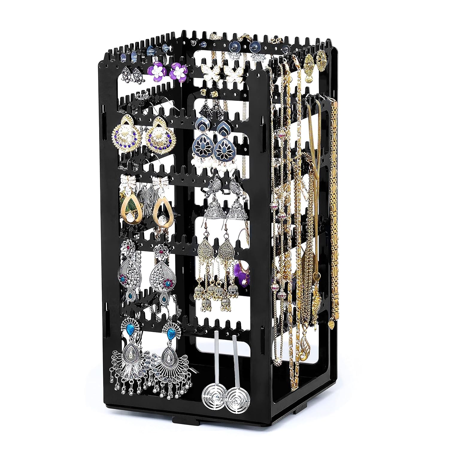mechdel Plastic Rotating Earrings Stand Jewelry Display Organiser/Earrings Organiser/Jewellery Towers/Jewellery Stands/Earring Organizer Box/Chain Organiser (Rotating Earrings Organizer-Black, 1-SET) - Image 9