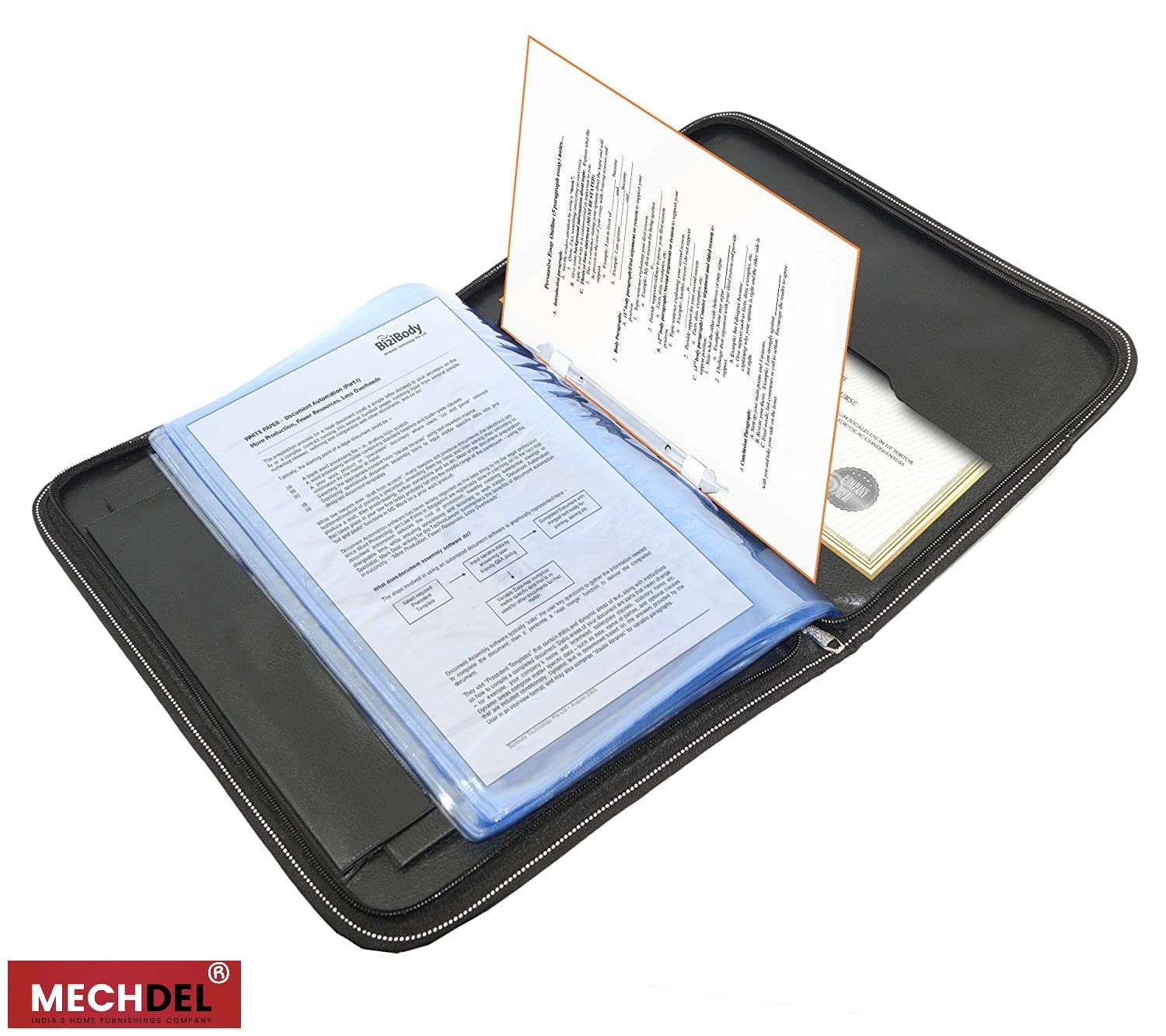 Mechdel PU Leather Multipurpose 24 File Sleeve to Store A4 Professional Files and Folders, Certificate, Legal Size Documents Holder and for Men and Women (Grey) - Image 4