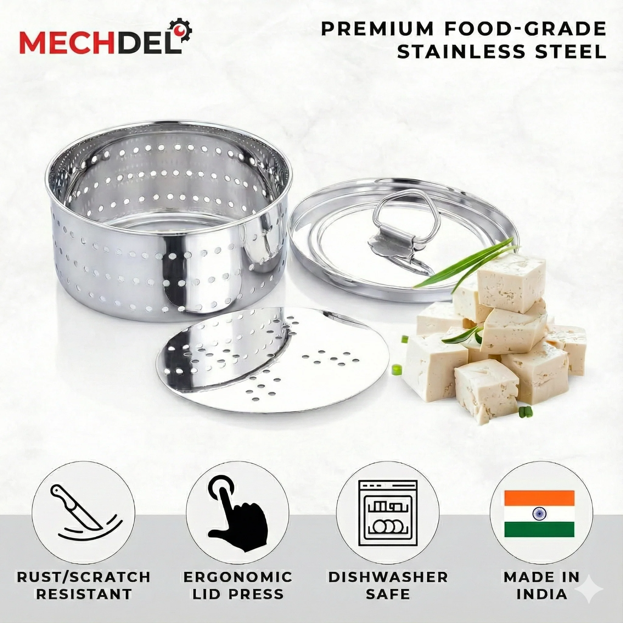 MECHDEL Stainless Steel Paneer Press Maker - Easy to Use Round Shape Mould Machine for Perfect Homemade Tofu or Paneer - Image 4