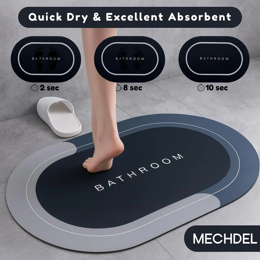mechdel Stone Bath Mat, Diatomaceous Earth Shower Mat, Non-Slip Super Absorbent Quick Drying Bathroom, Kitchen Floor Mat, Easy to Clean (Non Slip Rubber Bathroom Mat -Blue, 40 X 60 CM) - Image 3