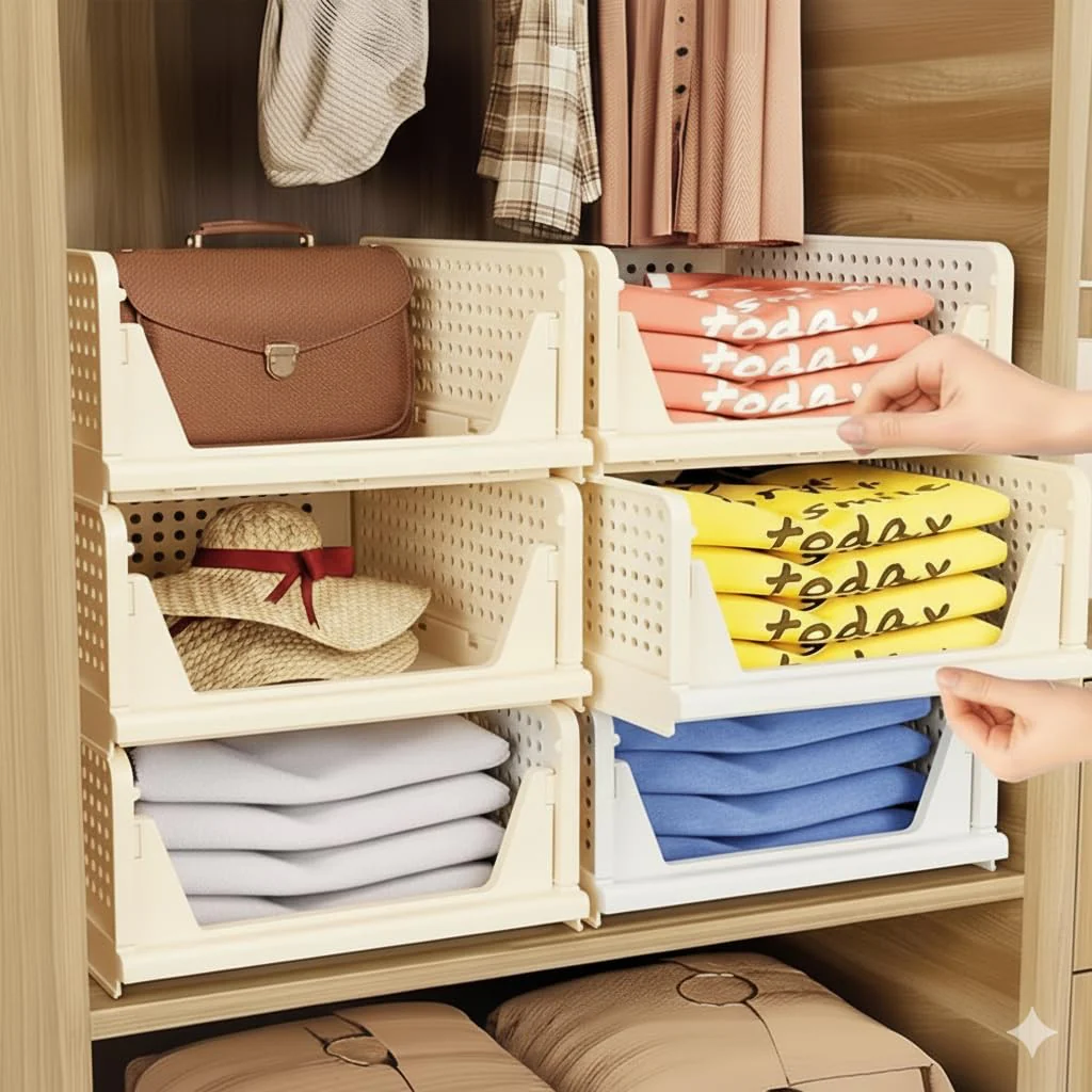 MECHDEL | Wardrobe Organizer For Clothes | Cupboard Organizer | Plastic Stackable Closet Organizer - Image 4