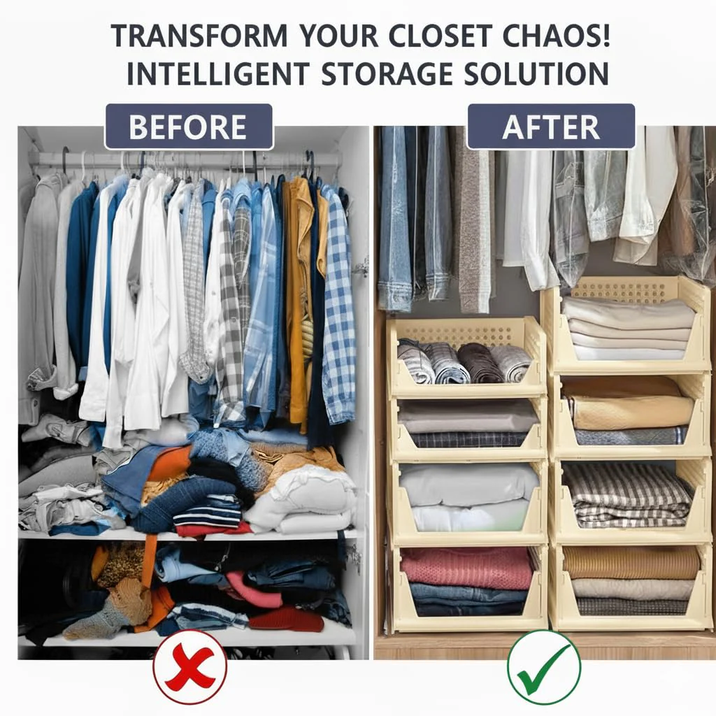 MECHDEL | Wardrobe Organizer For Clothes | Cupboard Organizer | Plastic Stackable Closet Organizer - Image 5