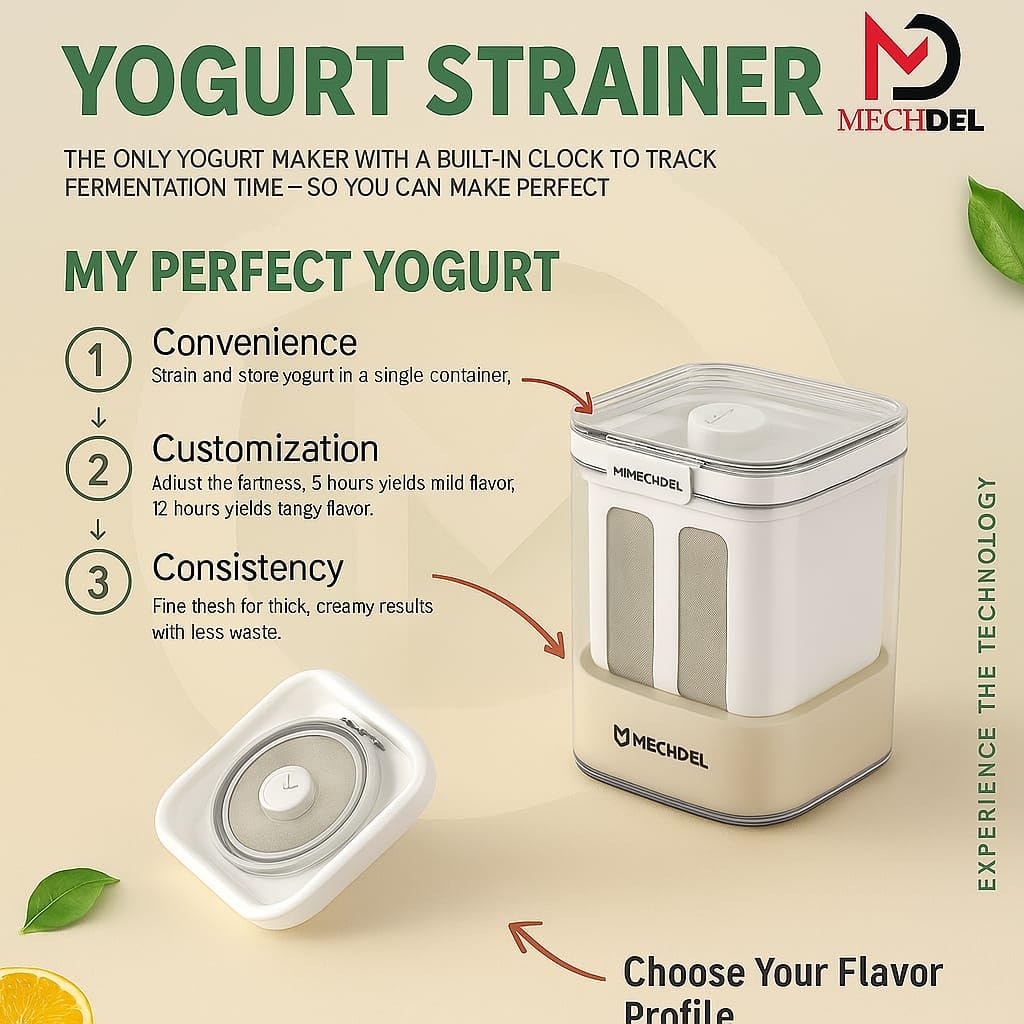 MECHDEL Yogurts Make Strainers/Soybean Milk, Kefir, Berries, Soup, & Lid for Thick,Soybean Milk,Curd Maker with Yogurts Filter | Hung Curd Maker for Home |(Greek Yogurt Strainer, 1PCS) - Image 3