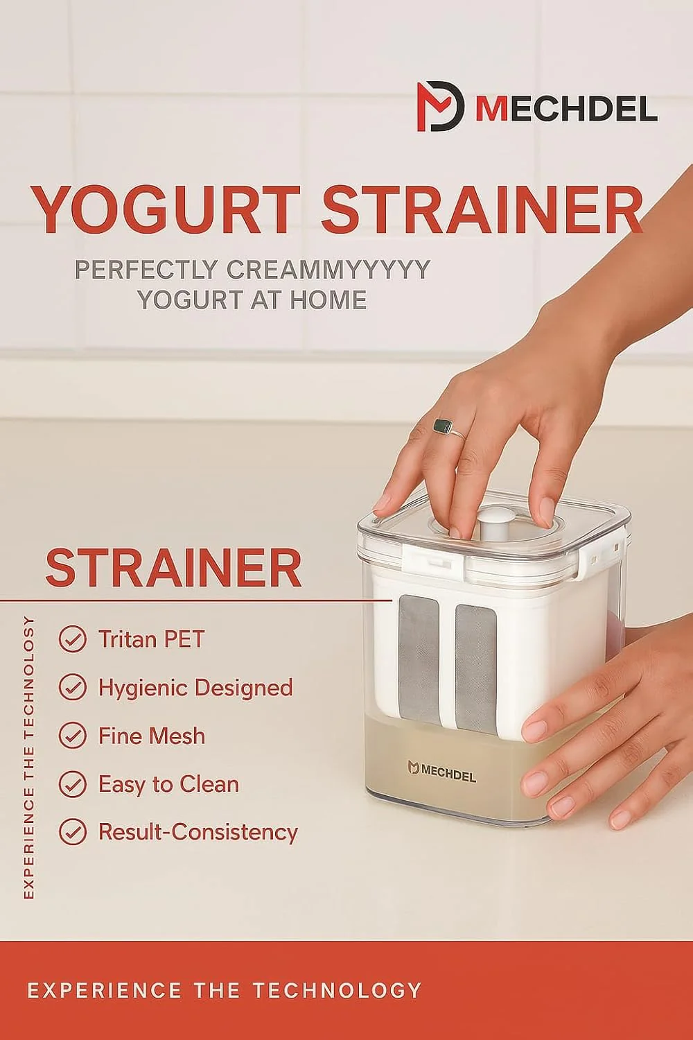 MECHDEL Yogurts Make Strainers/Soybean Milk, Kefir, Berries, Soup, & Lid for Thick,Soybean Milk,Curd Maker with Yogurts Filter | Hung Curd Maker for Home |(Greek Yogurt Strainer, 1PCS) - Image 4